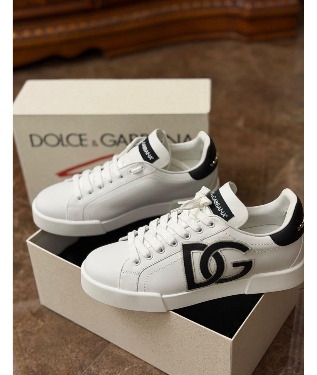 DOLCE&GABBANA Белые кожаные кроссовки, фото 3