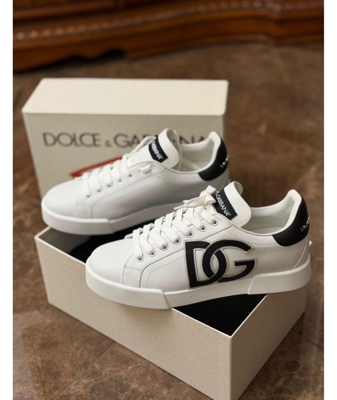 DOLCE&GABBANA Белые кожаные кроссовки, фото 5