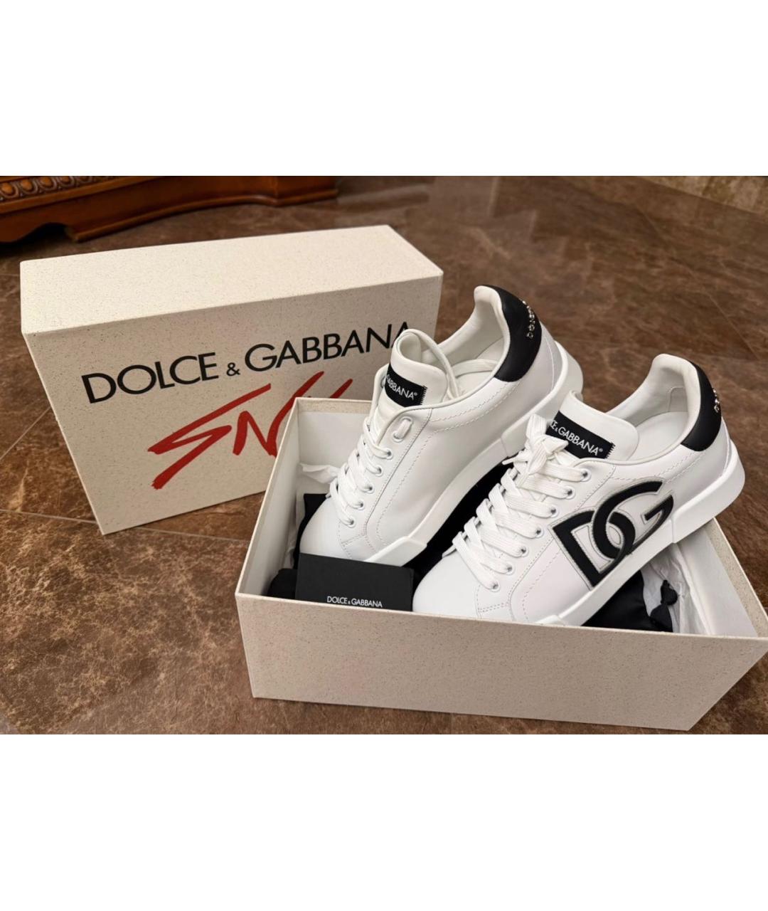 DOLCE&GABBANA Белые кожаные кроссовки, фото 4