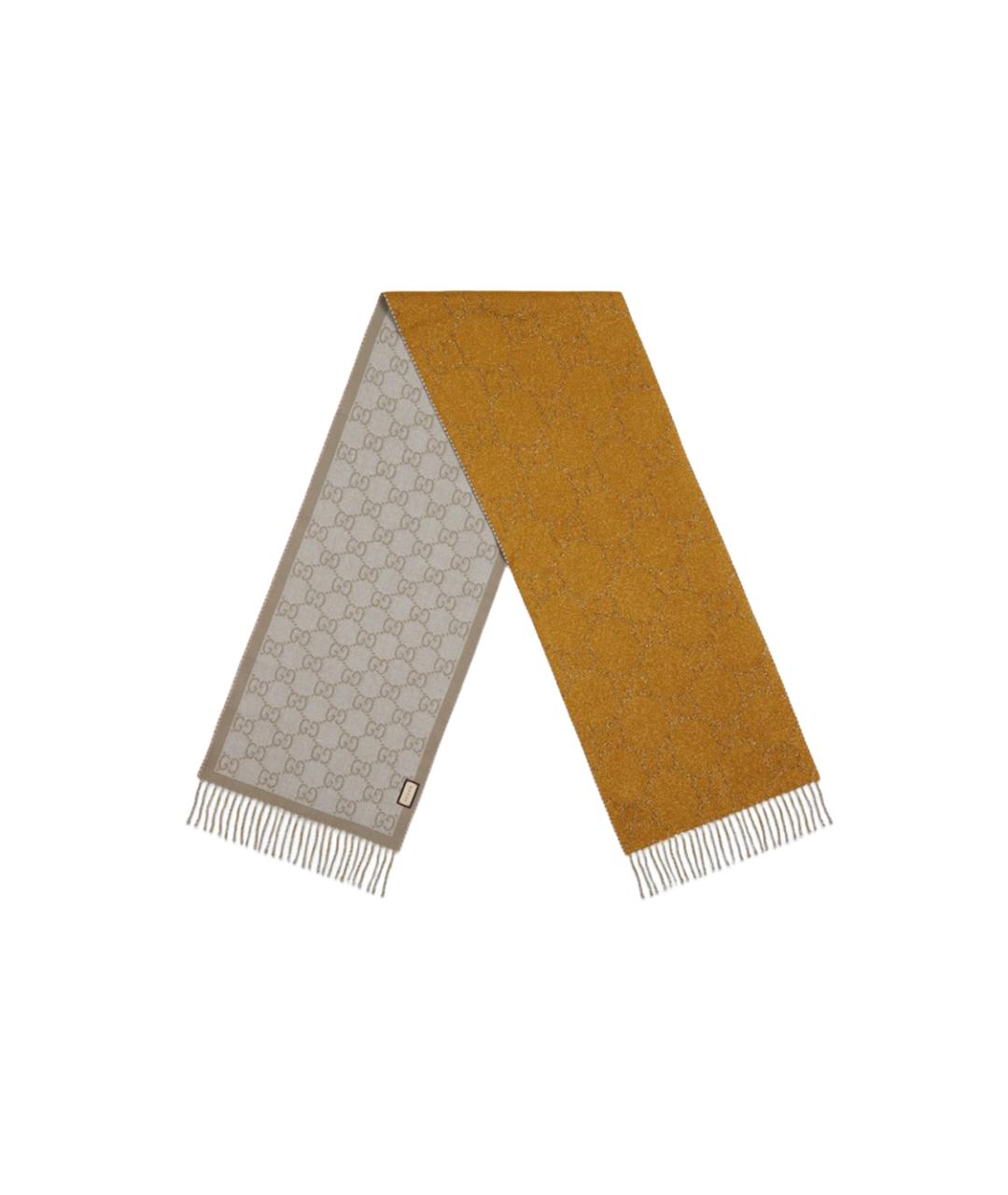 GUCCI Желтый шерстяной шарф, фото 2