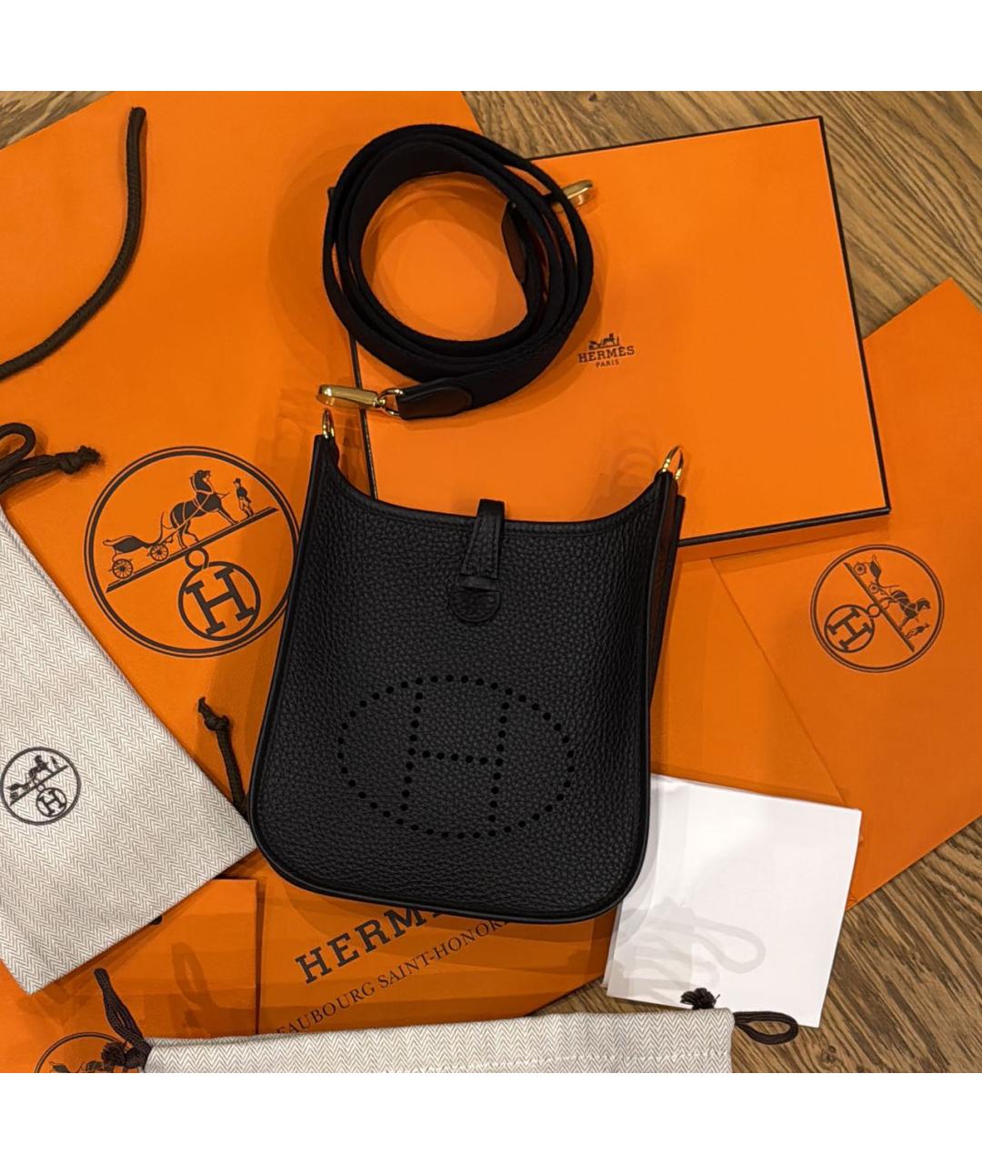 HERMES Черная кожаная сумка через плечо, фото 3