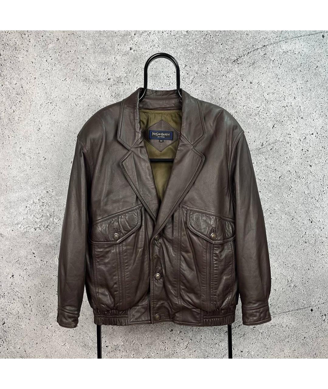 SAINT LAURENT Коричневая кожаная куртка, фото 8