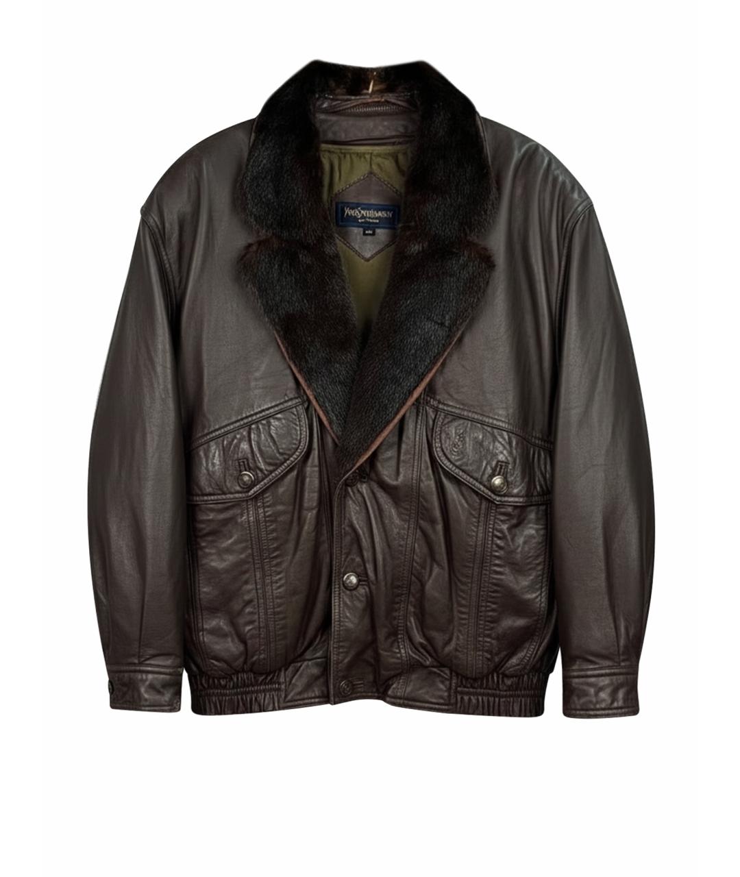 SAINT LAURENT Коричневая кожаная куртка, фото 1