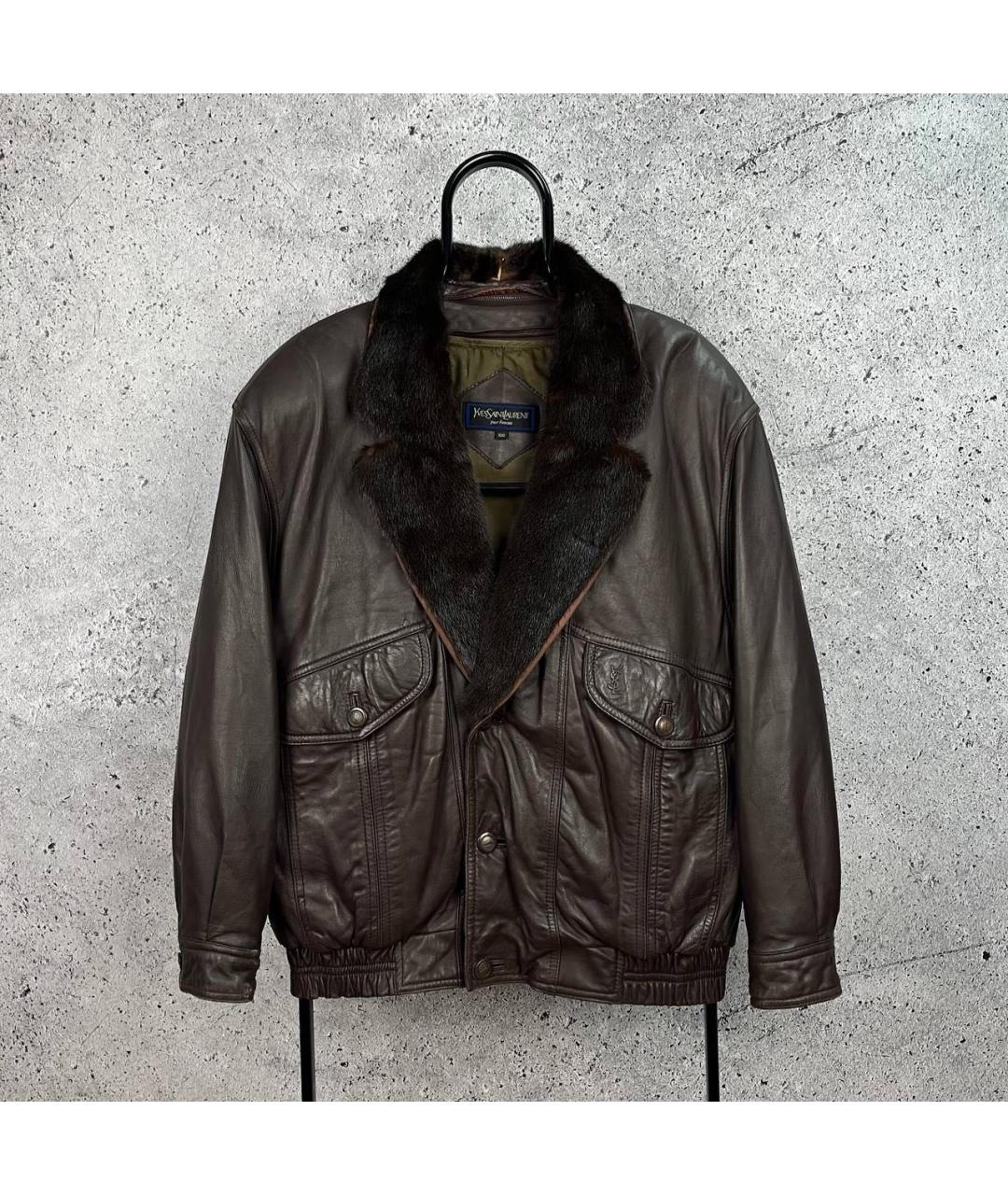 SAINT LAURENT Коричневая кожаная куртка, фото 9