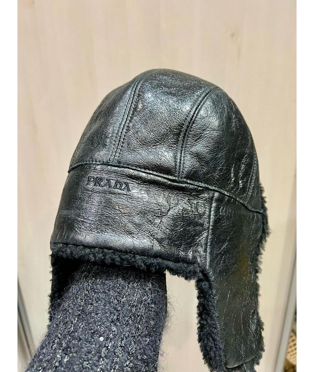 PRADA Черная кожаная шапка, фото 3
