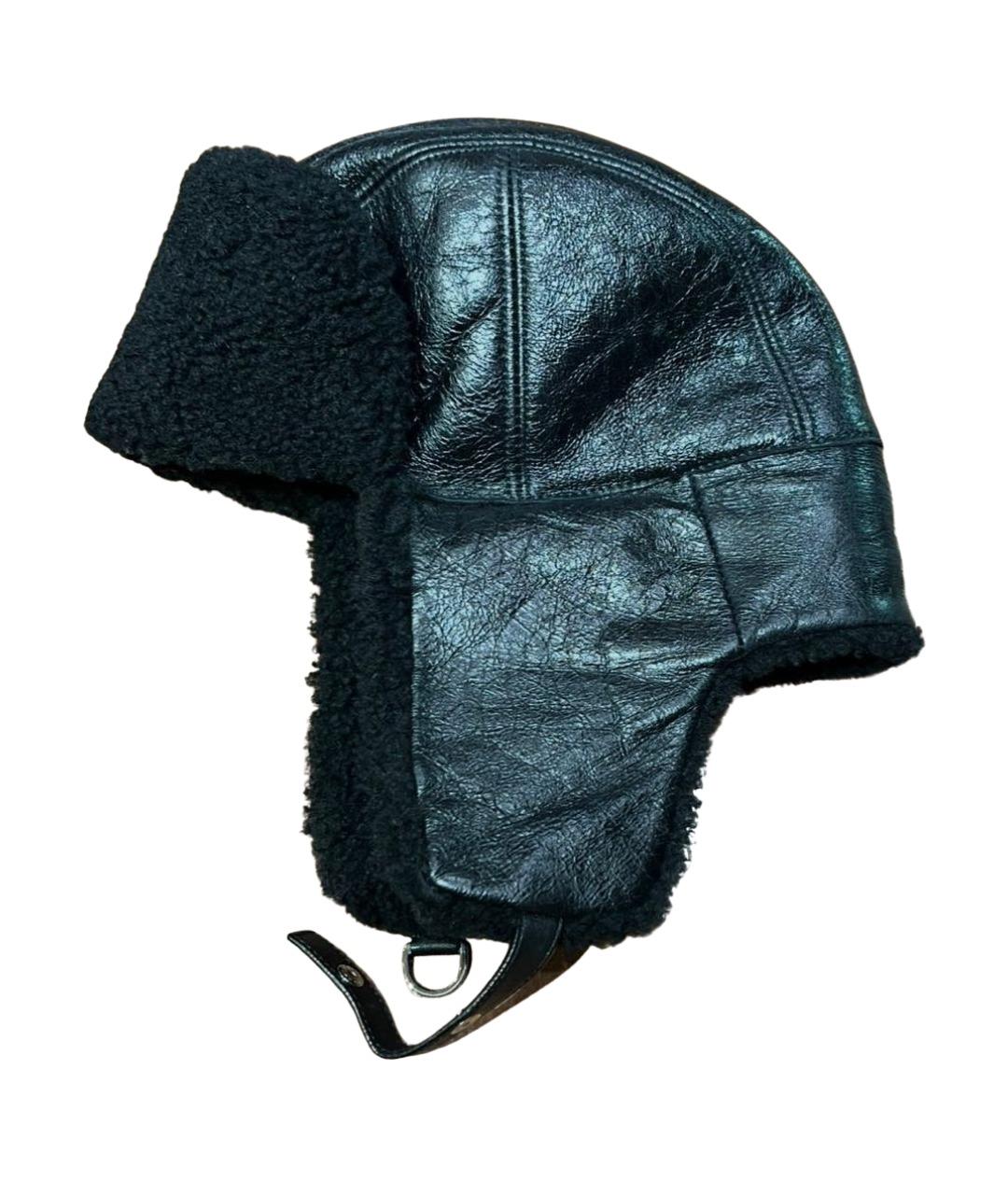 PRADA Черная кожаная шапка, фото 1