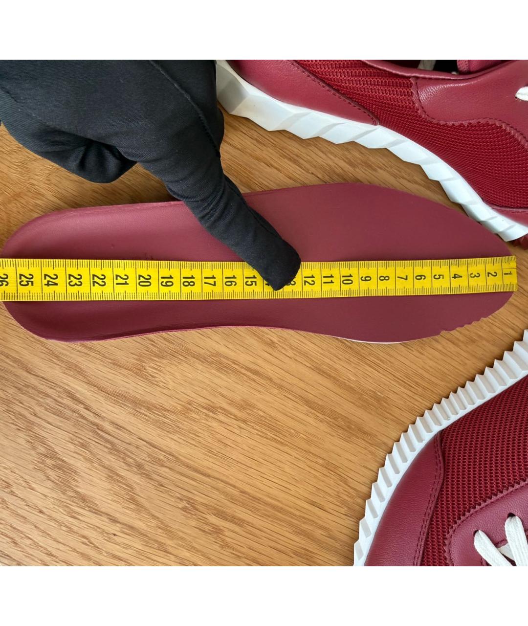 HERMES Бордовые кожаные кроссовки, фото 5