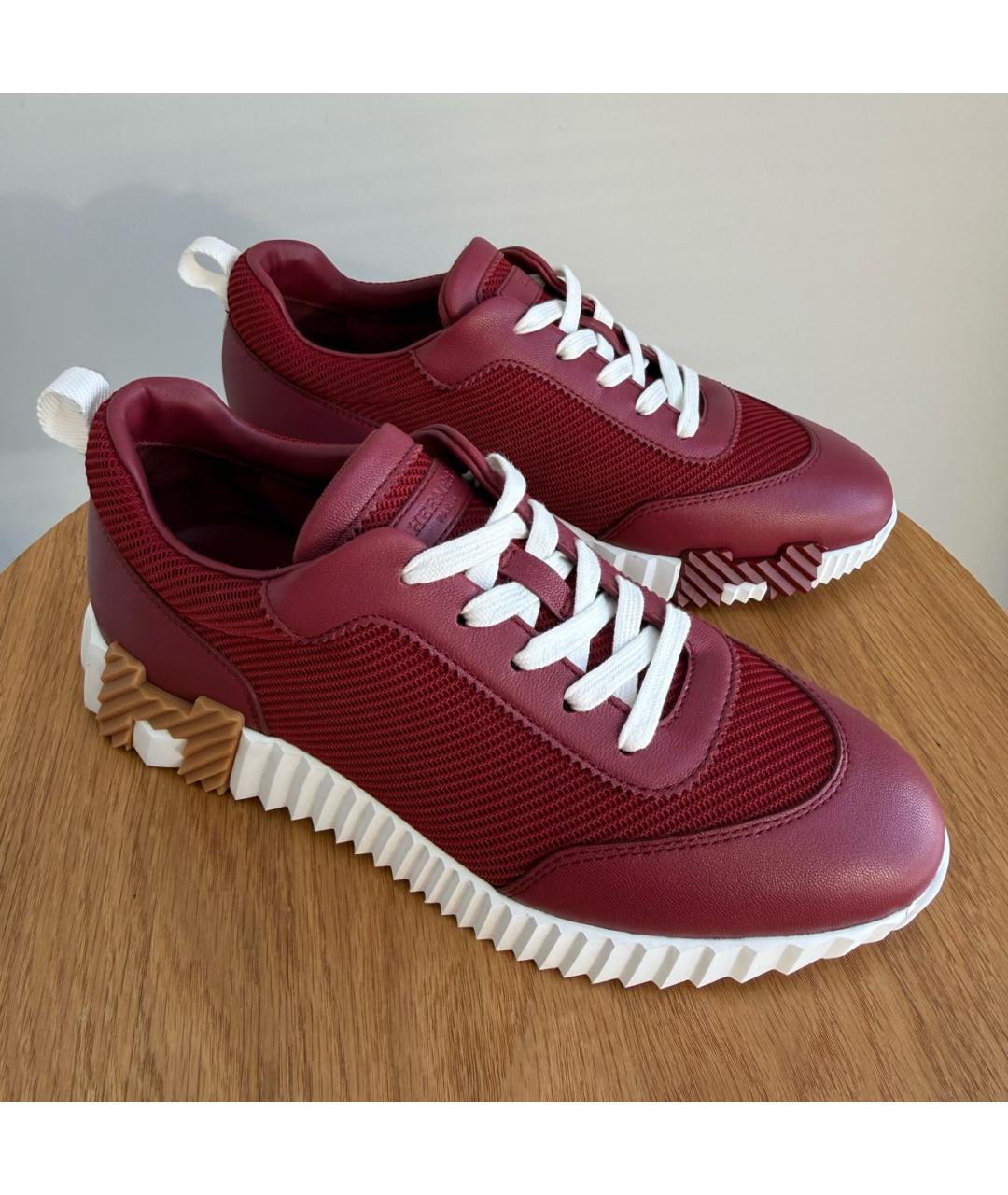 HERMES Бордовые кожаные кроссовки, фото 2