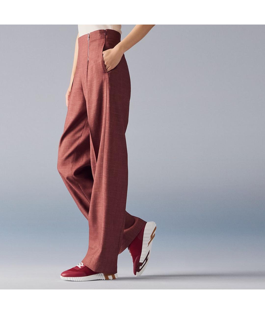 HERMES Бордовые кожаные кроссовки, фото 6