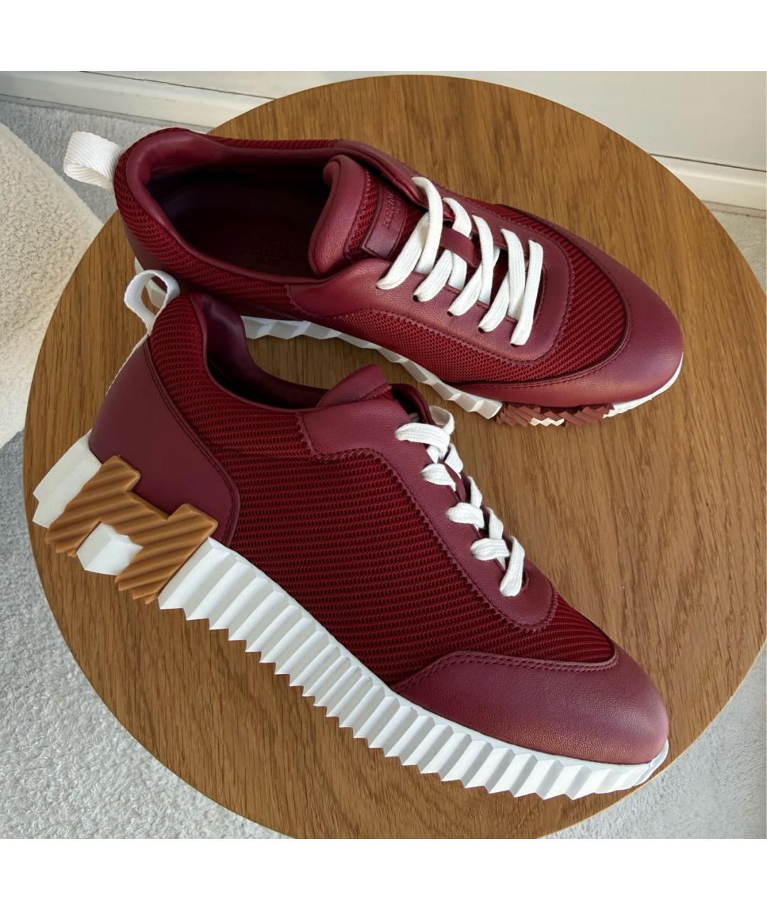 HERMES Бордовые кожаные кроссовки, фото 3