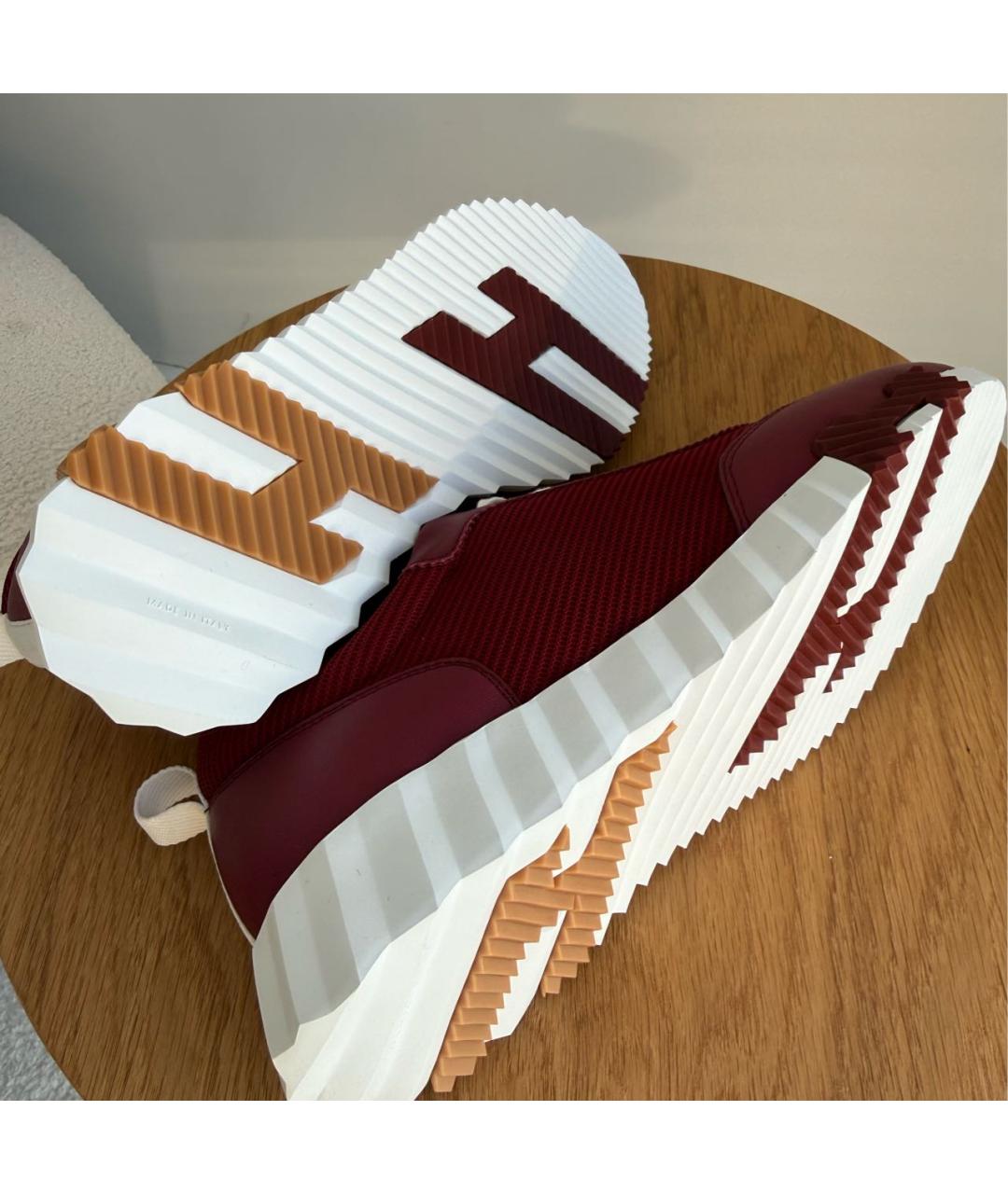 HERMES Бордовые кожаные кроссовки, фото 7
