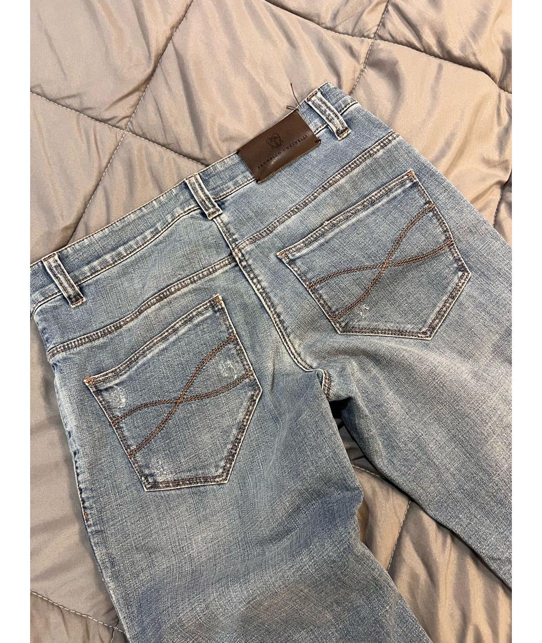 BRUNELLO CUCINELLI Синие хлопковые прямые джинсы, фото 4