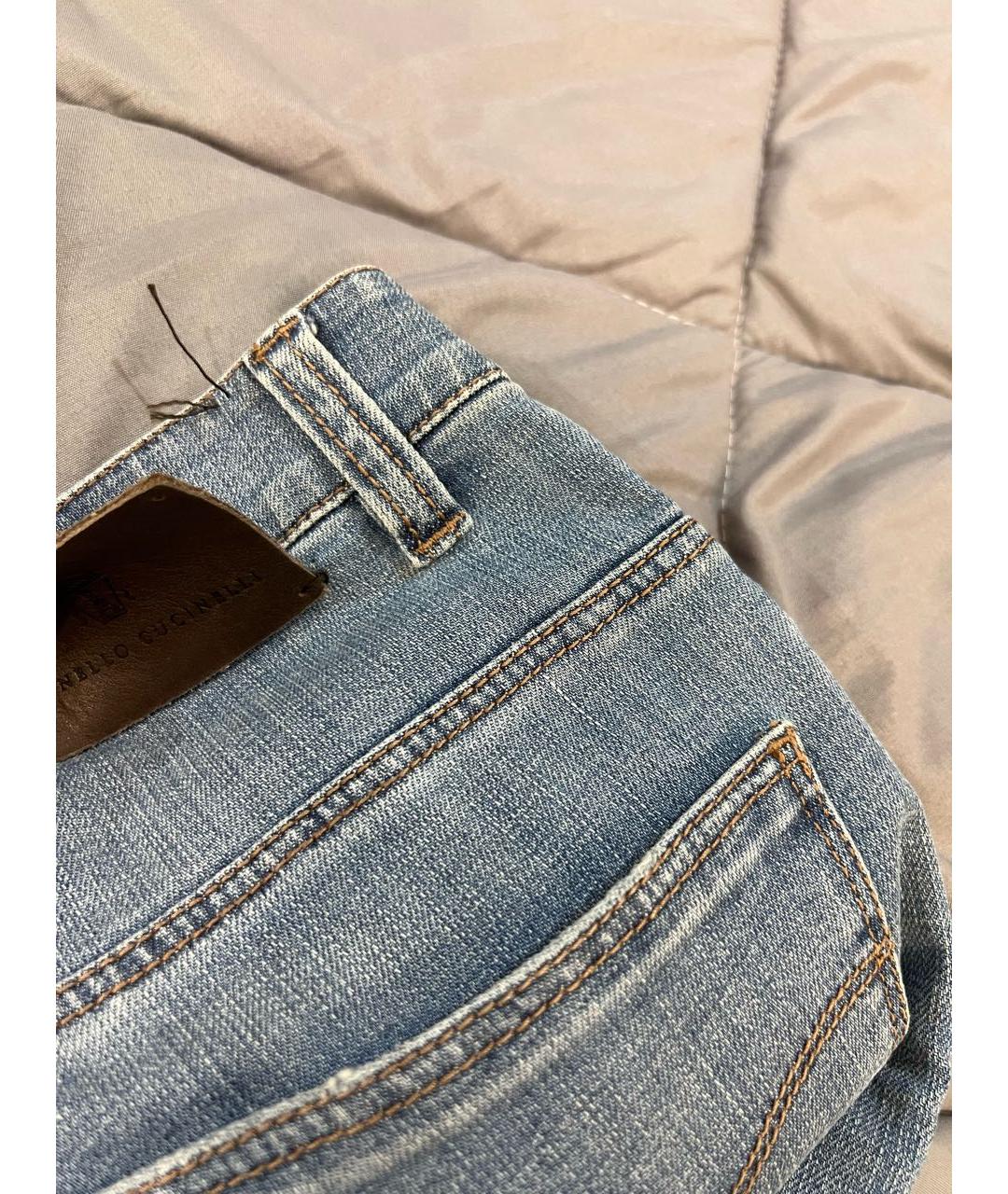 BRUNELLO CUCINELLI Синие хлопковые прямые джинсы, фото 6