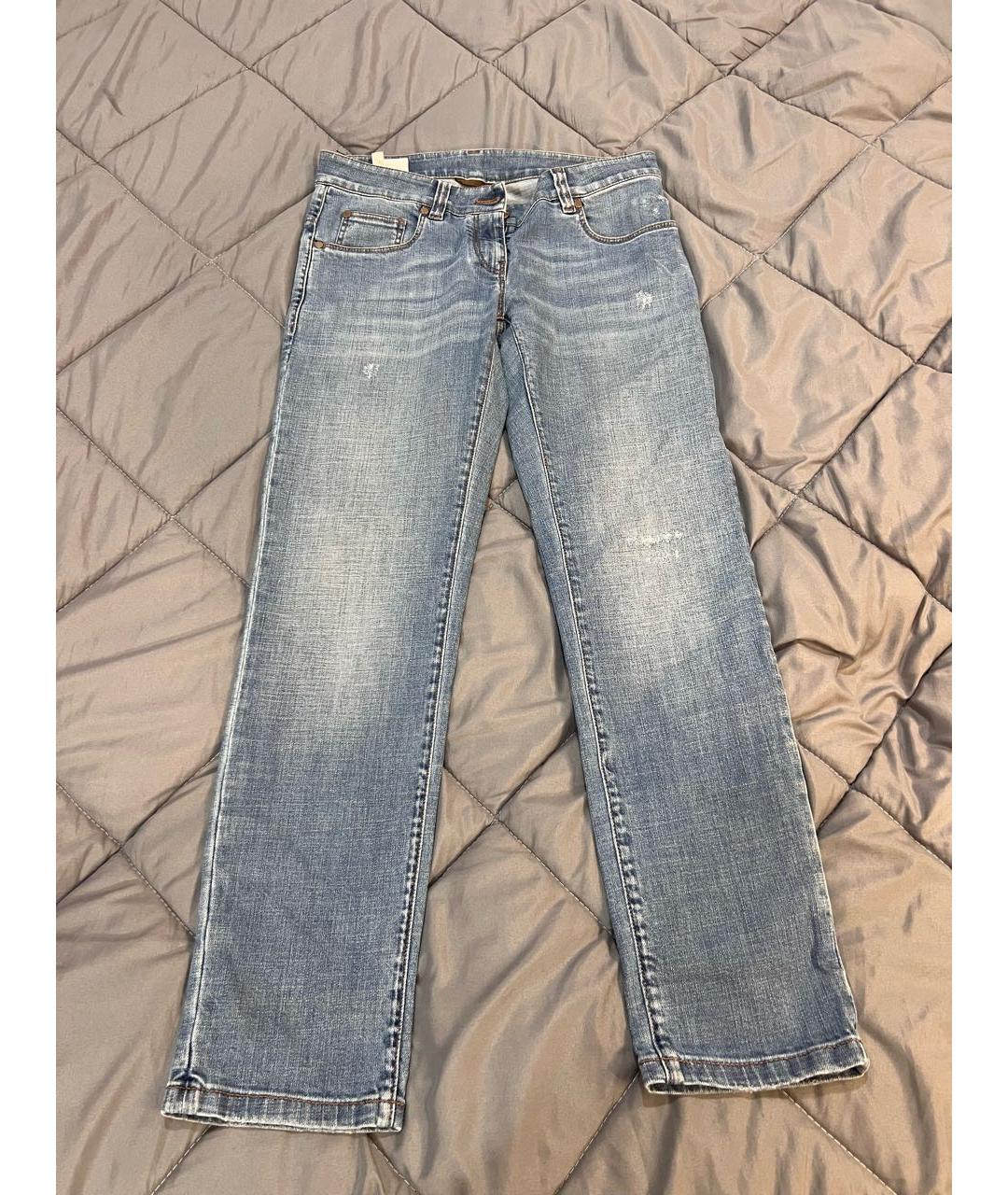 BRUNELLO CUCINELLI Синие хлопковые прямые джинсы, фото 8