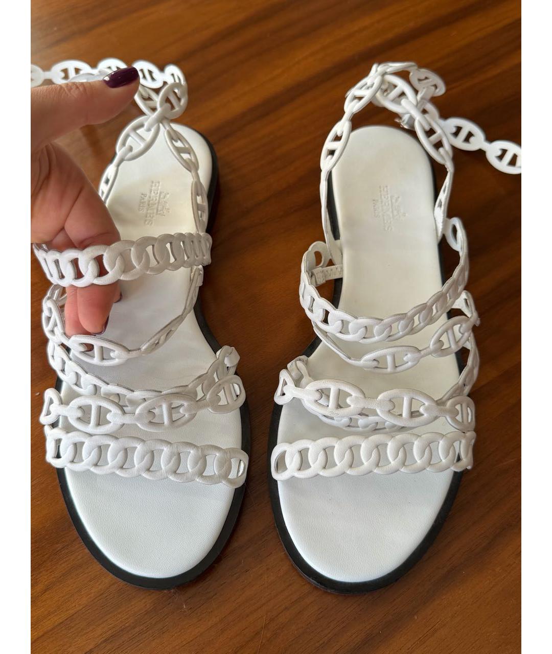 HERMES Белые кожаные босоножки, фото 3