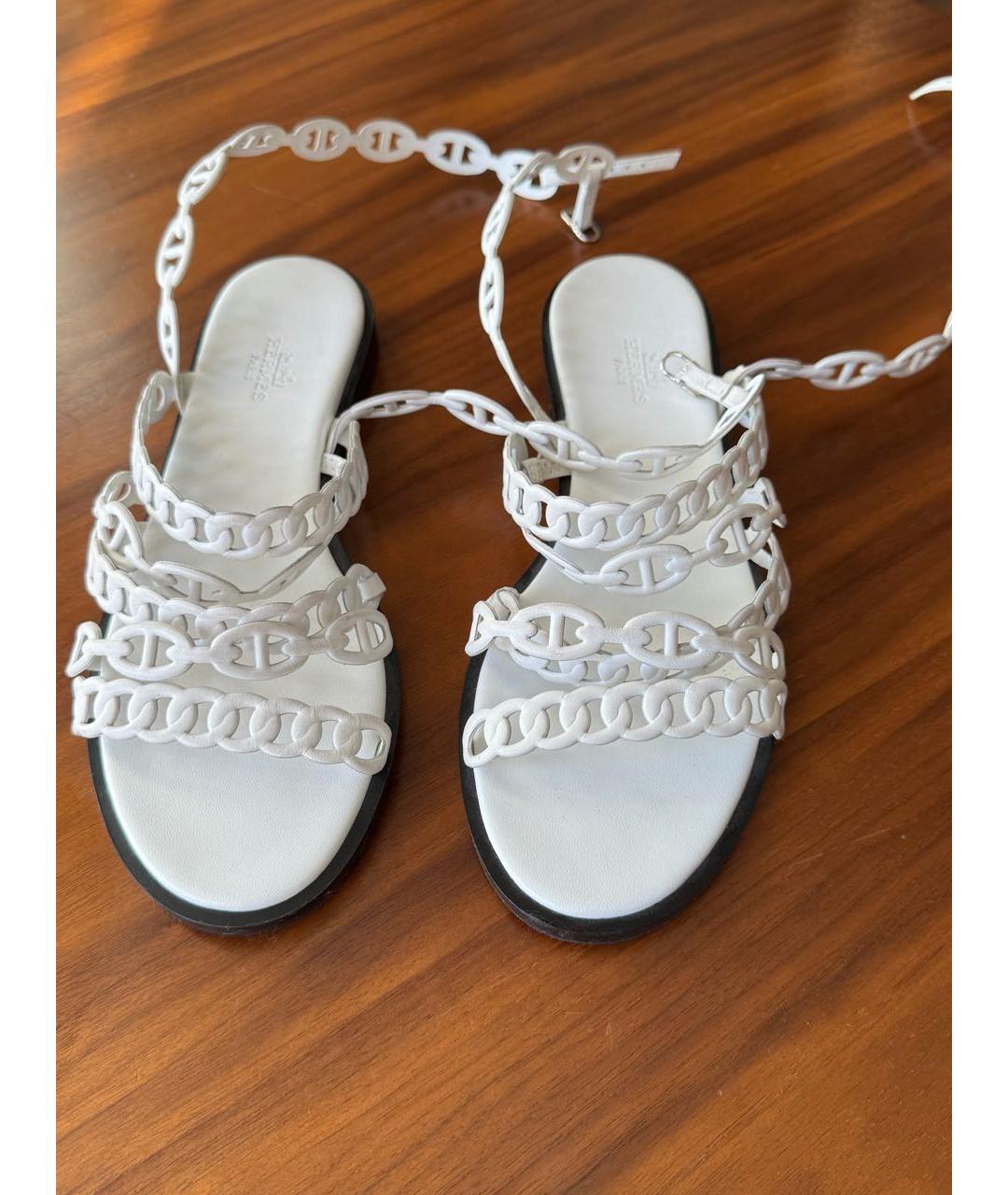 HERMES Белые кожаные босоножки, фото 2