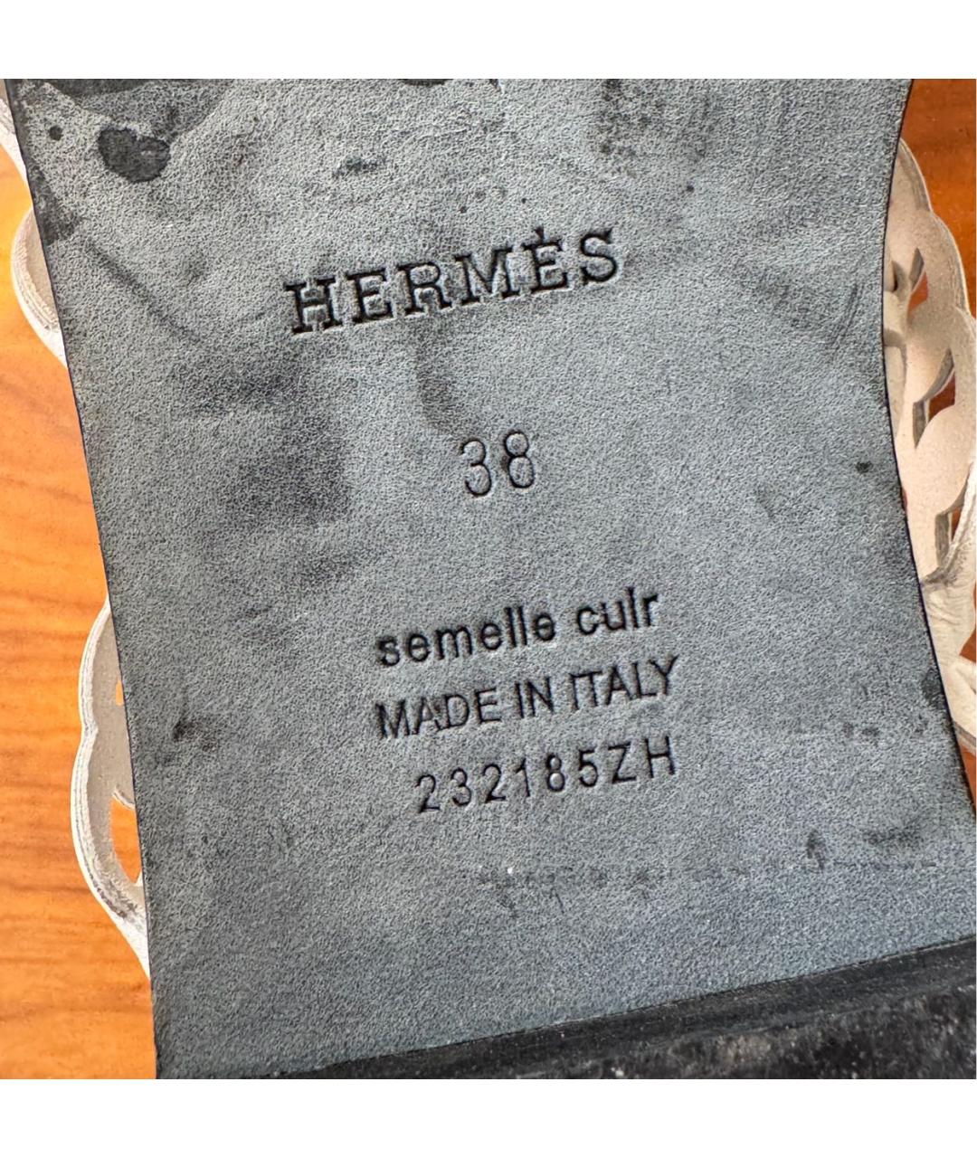 HERMES Белые кожаные босоножки, фото 7