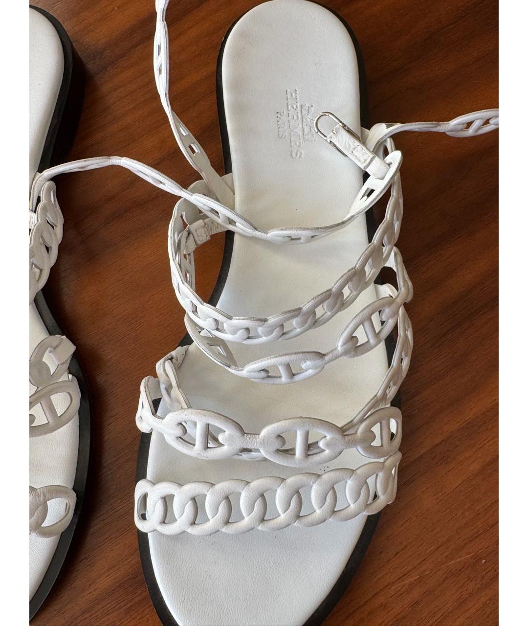 HERMES Белые кожаные босоножки, фото 4