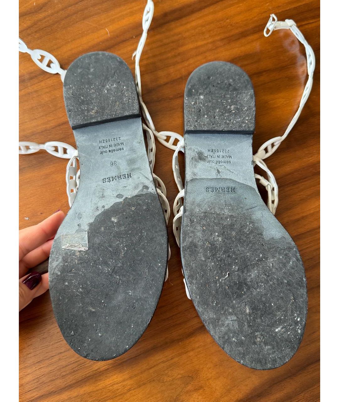 HERMES Белые кожаные босоножки, фото 6