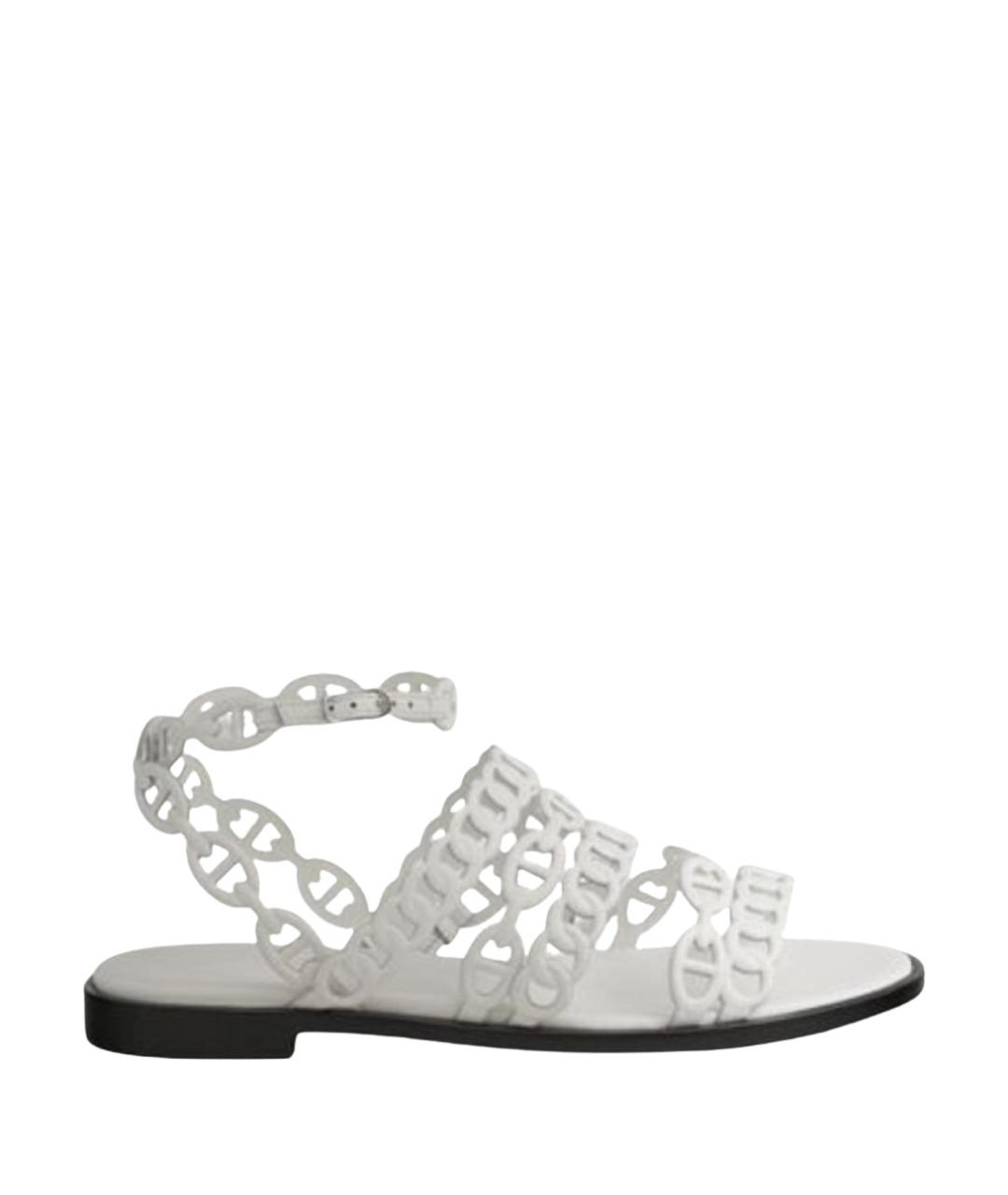 HERMES Белые кожаные босоножки, фото 1