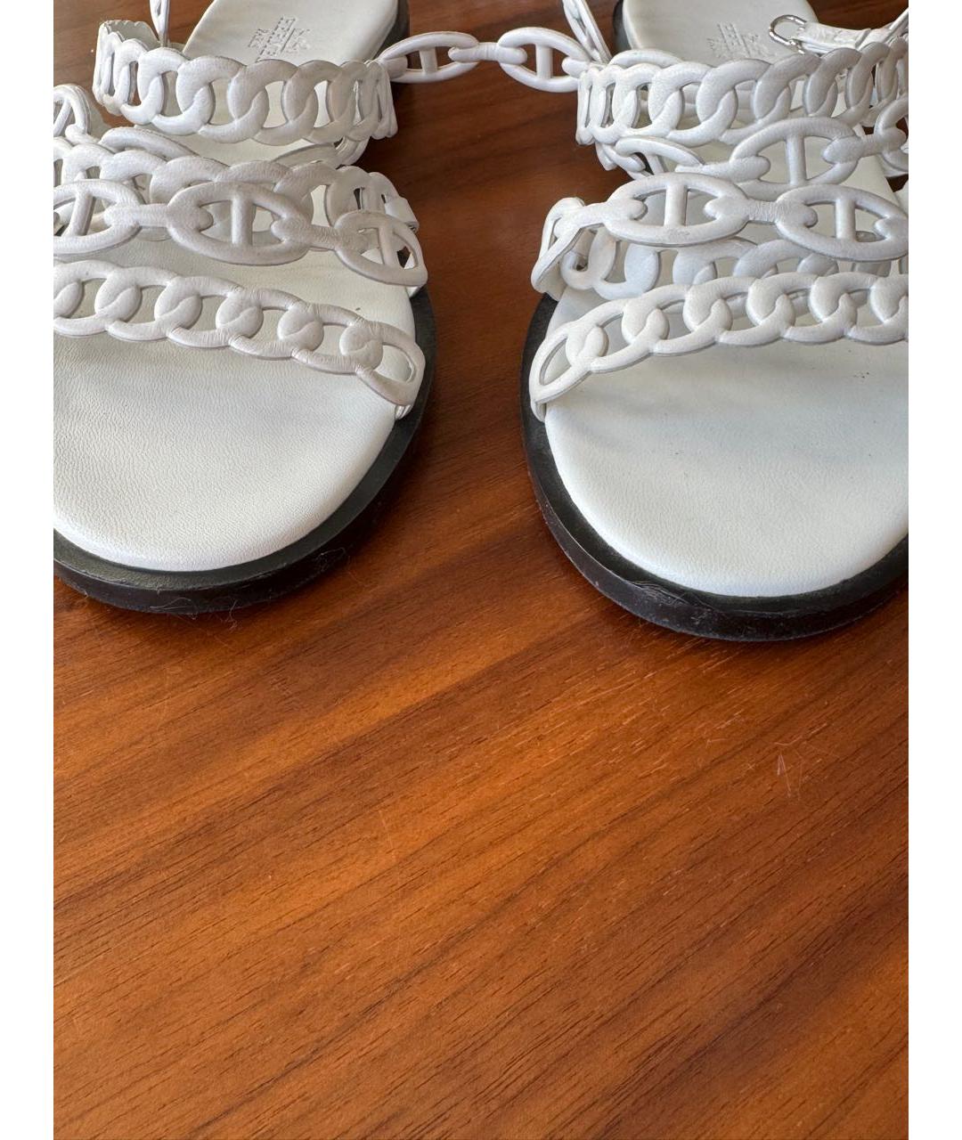 HERMES Белые кожаные босоножки, фото 5