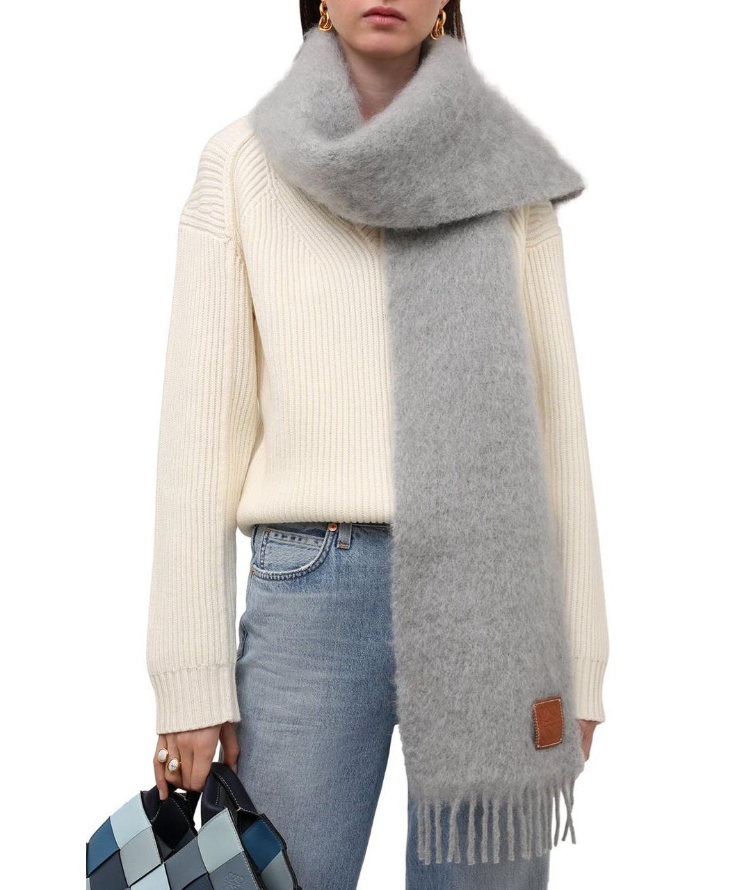 LOEWE Серый шерстяной шарф, фото 2