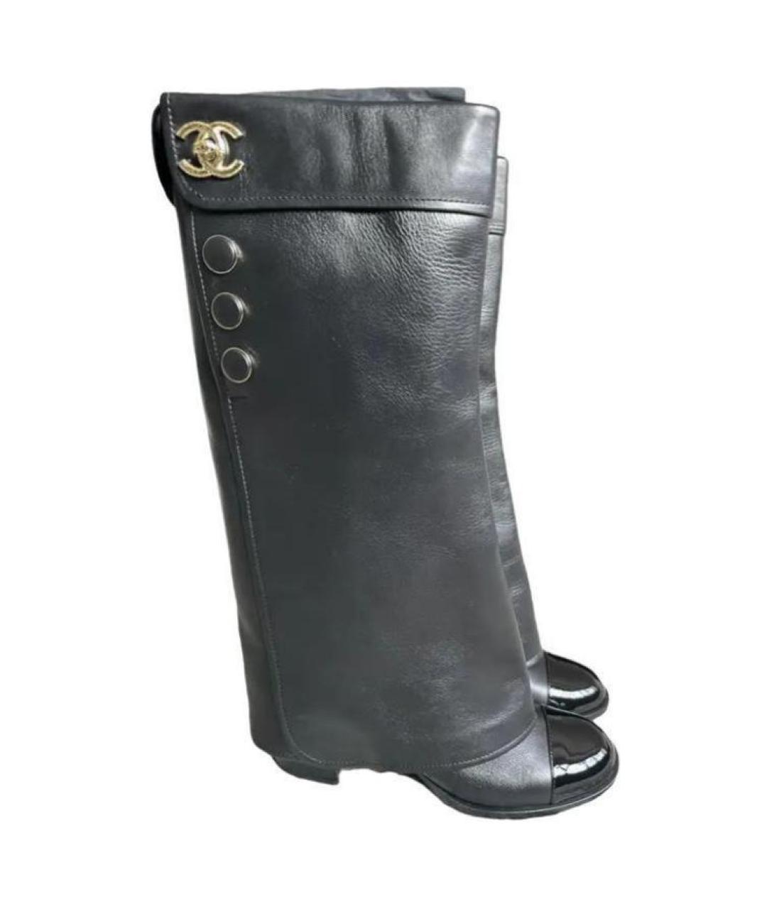 CHANEL Черные кожаные сапоги, фото 4