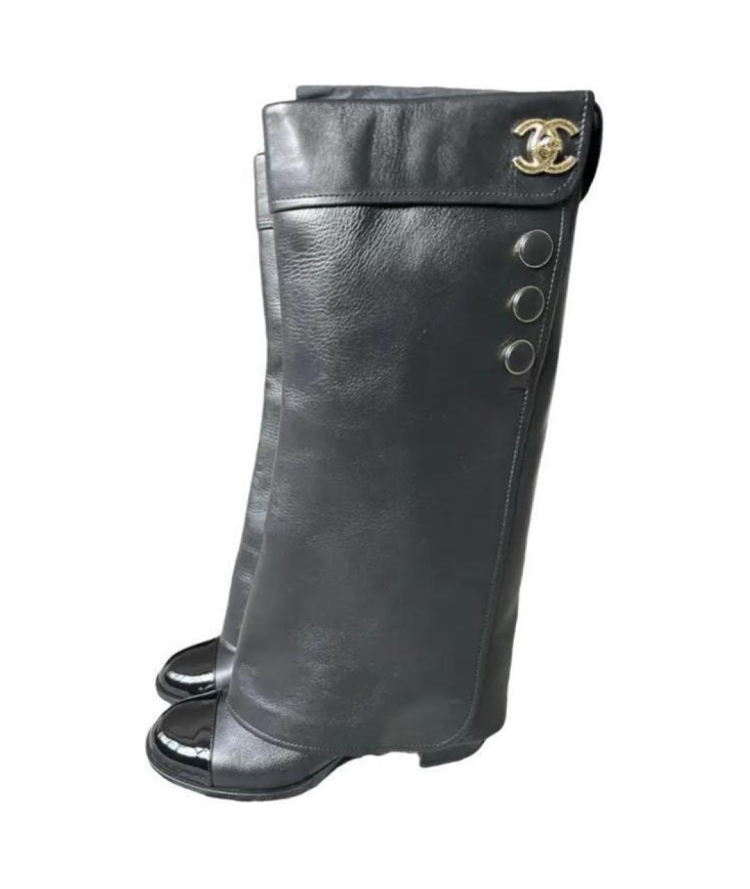 CHANEL Черные кожаные сапоги, фото 3