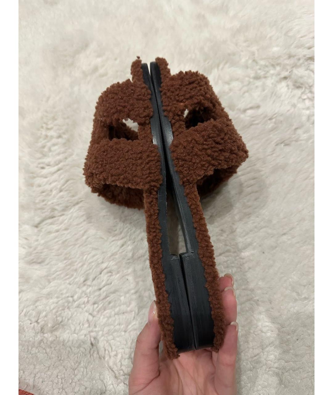 HERMES Коричневые шлепанцы, фото 6