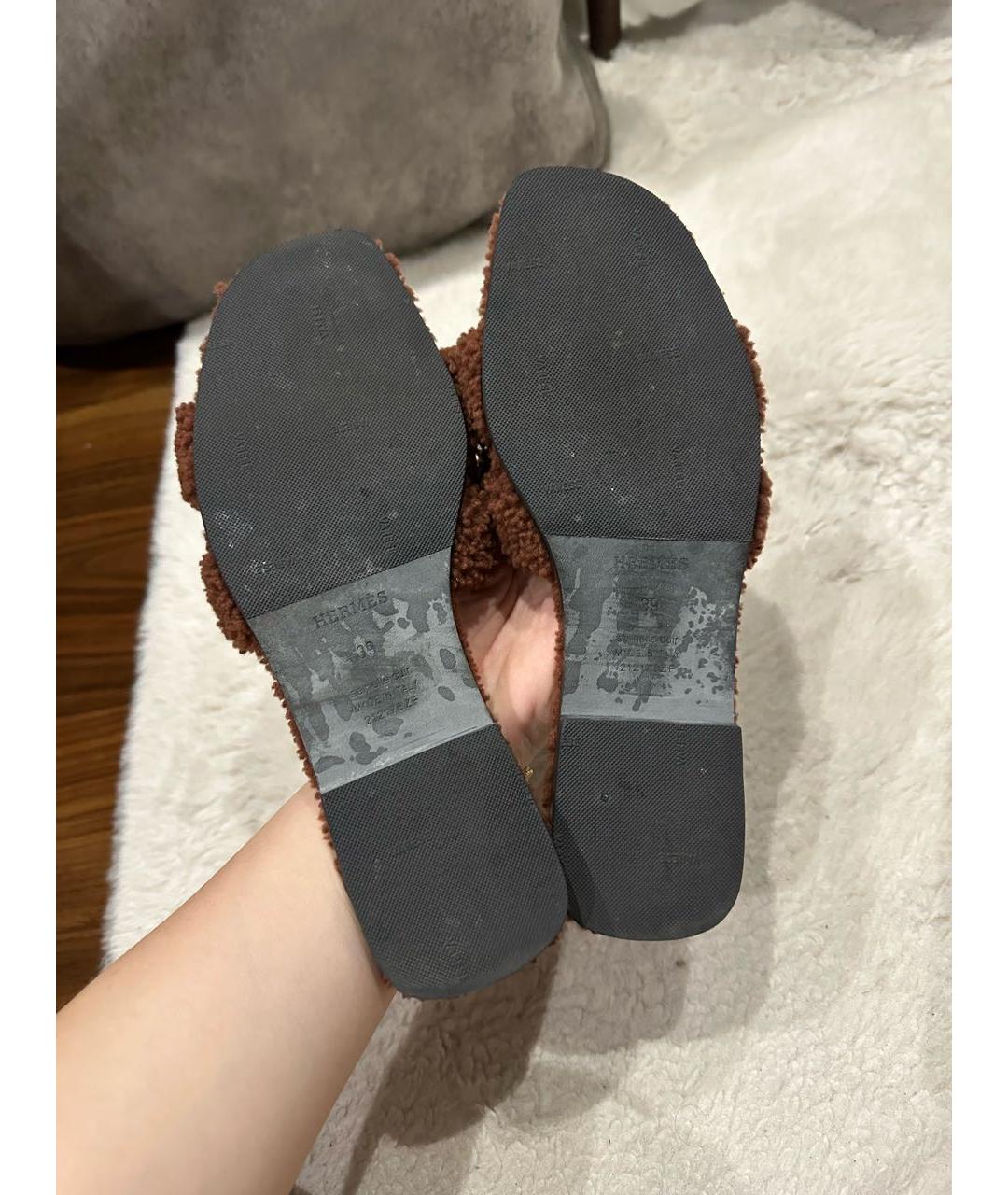 HERMES Коричневые шлепанцы, фото 4