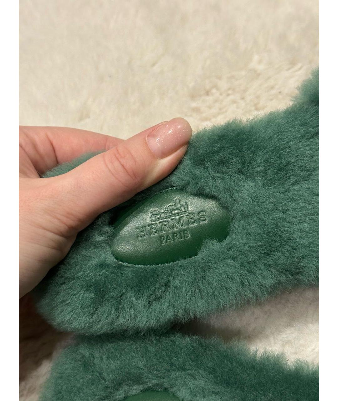 HERMES Зеленые шлепанцы, фото 7