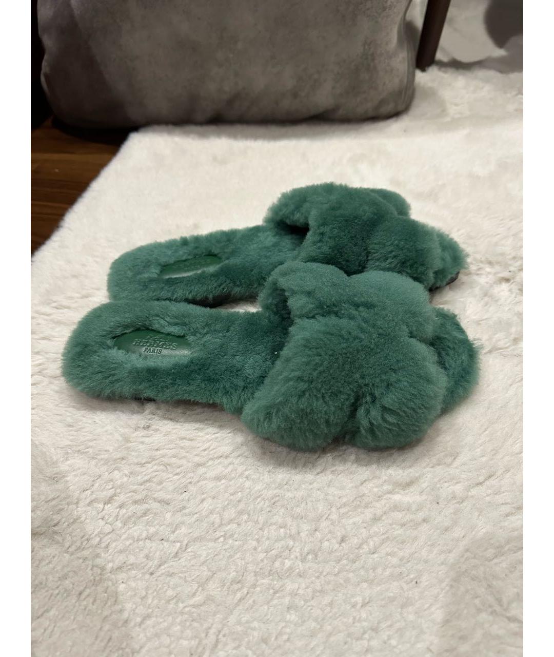 HERMES Зеленые шлепанцы, фото 9