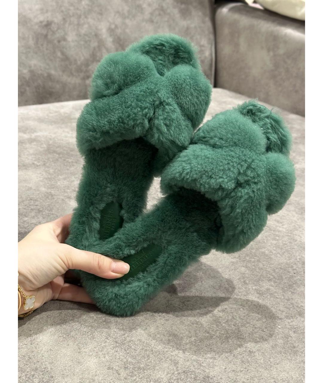 HERMES Зеленые шлепанцы, фото 8