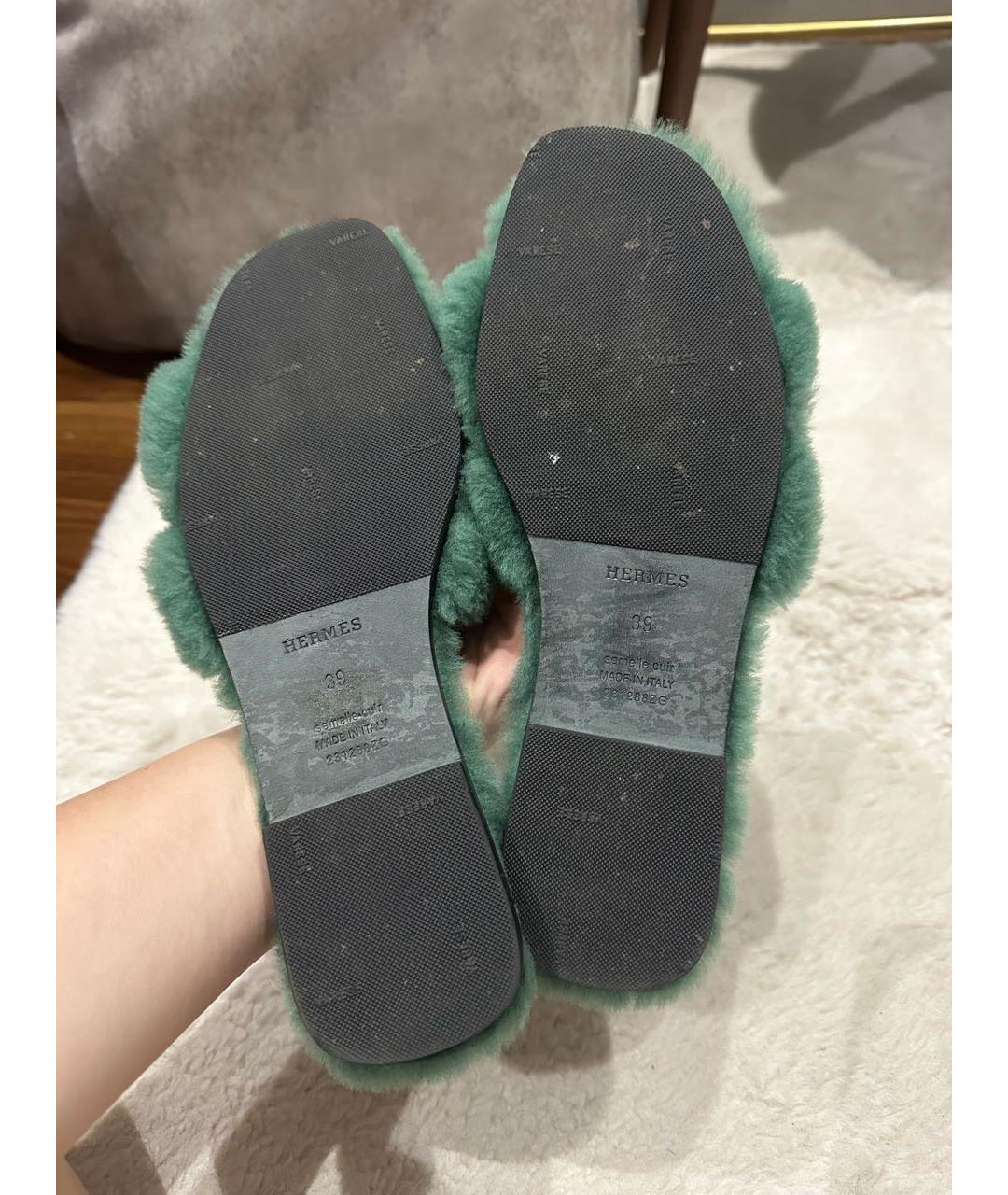 HERMES Зеленые шлепанцы, фото 3