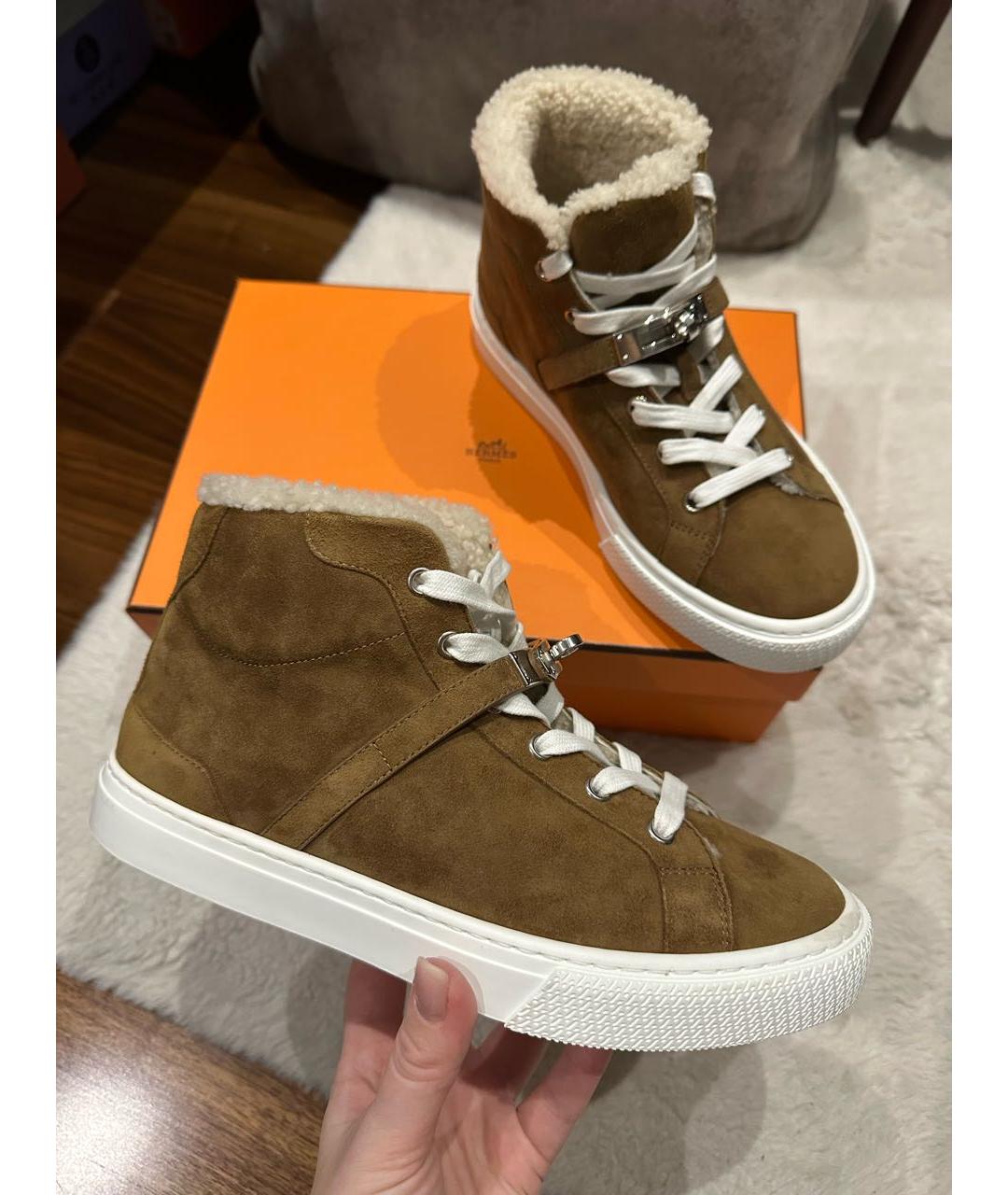 HERMES Коричневые кеды, фото 8