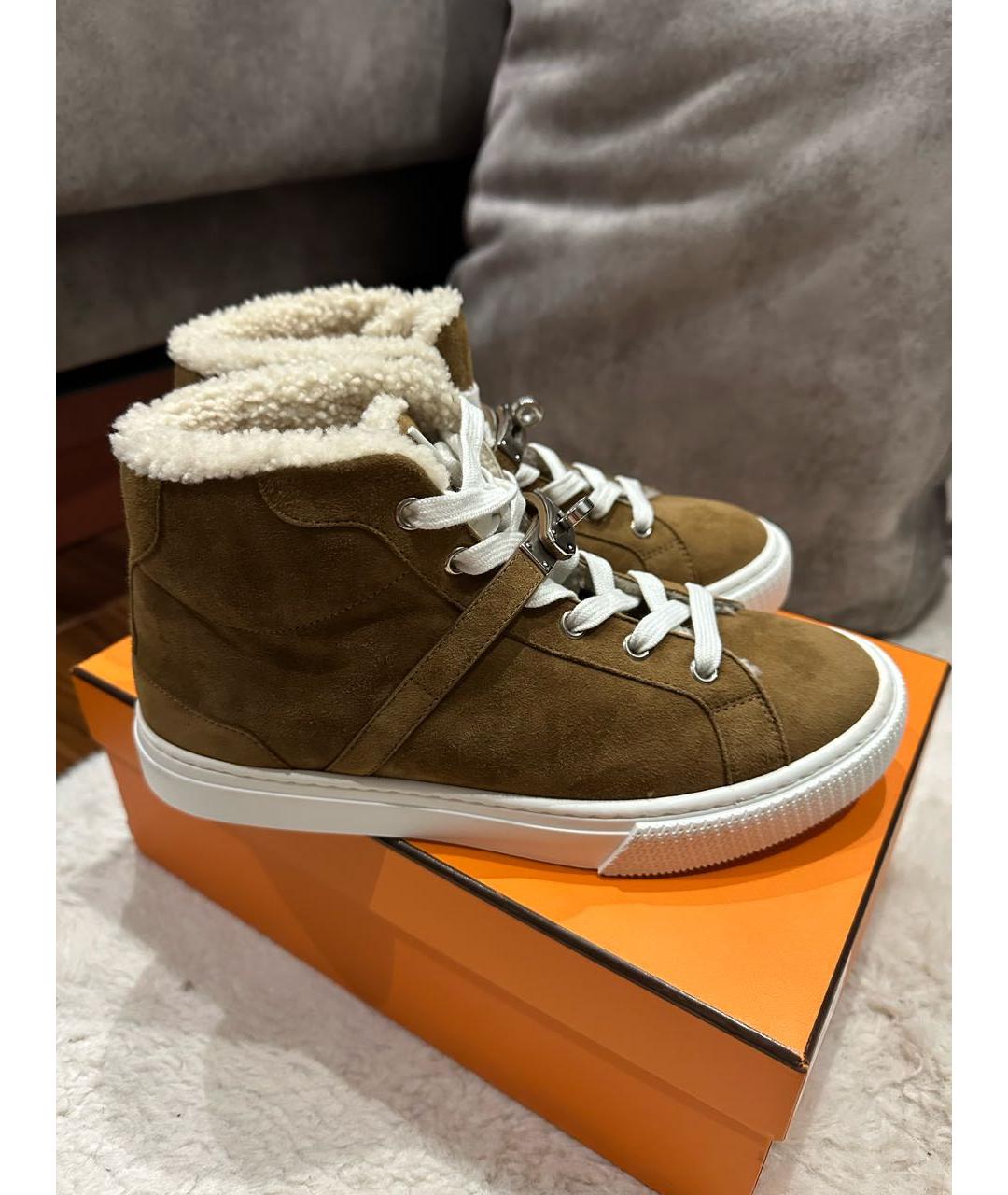 HERMES Коричневые кеды, фото 7