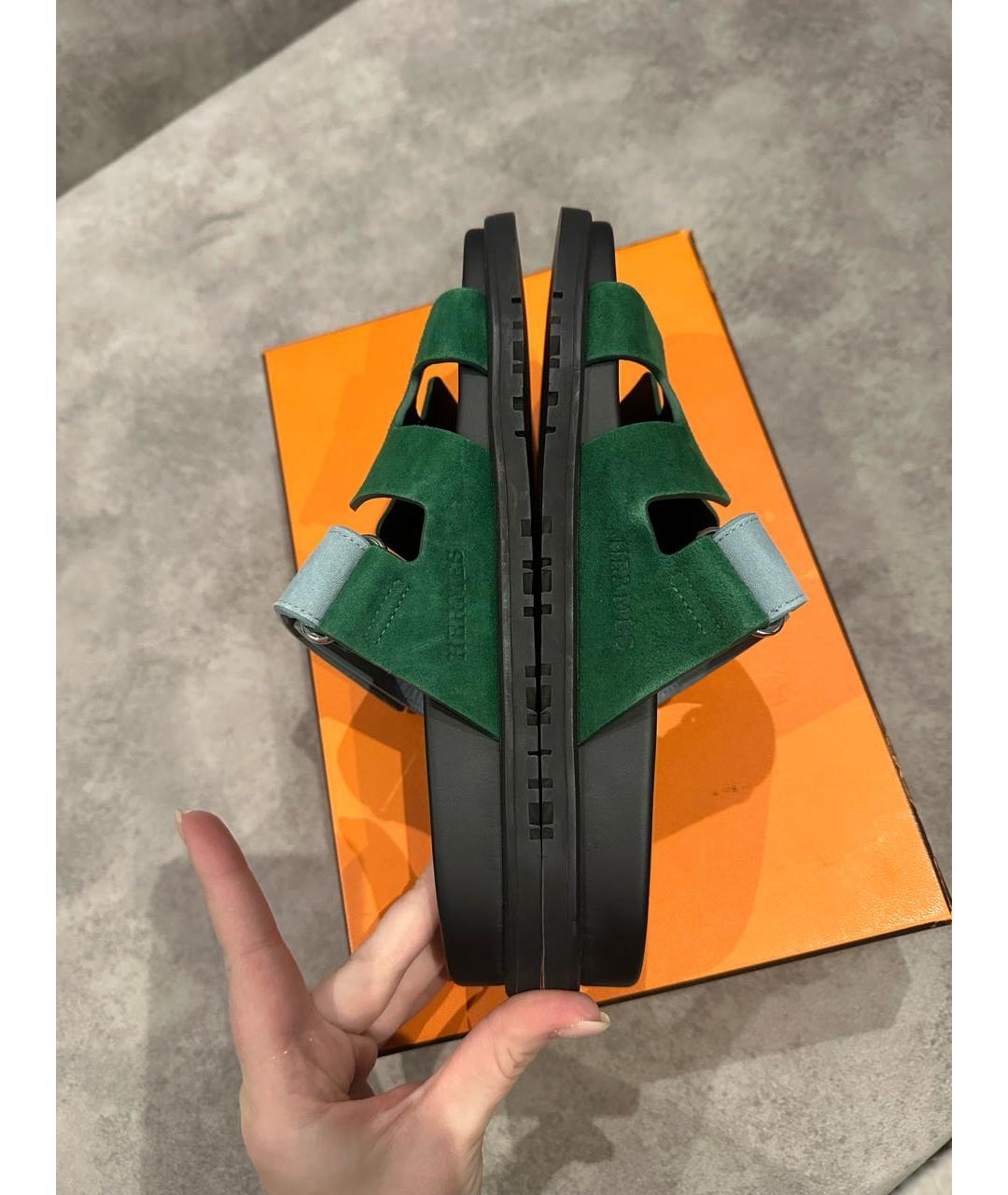 HERMES Зеленые шлепанцы, фото 5