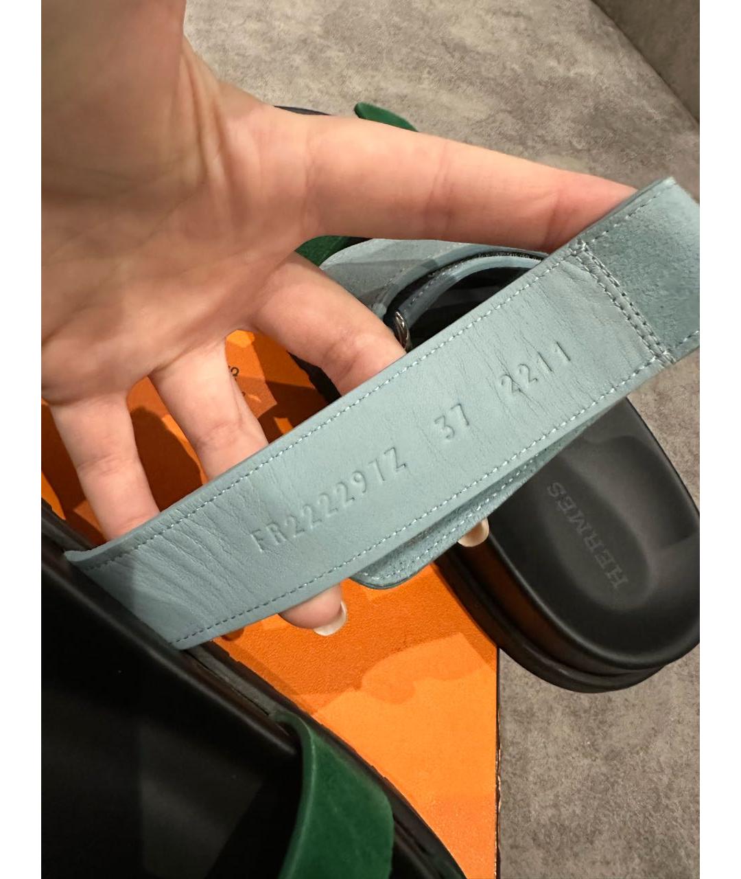 HERMES Зеленые шлепанцы, фото 8