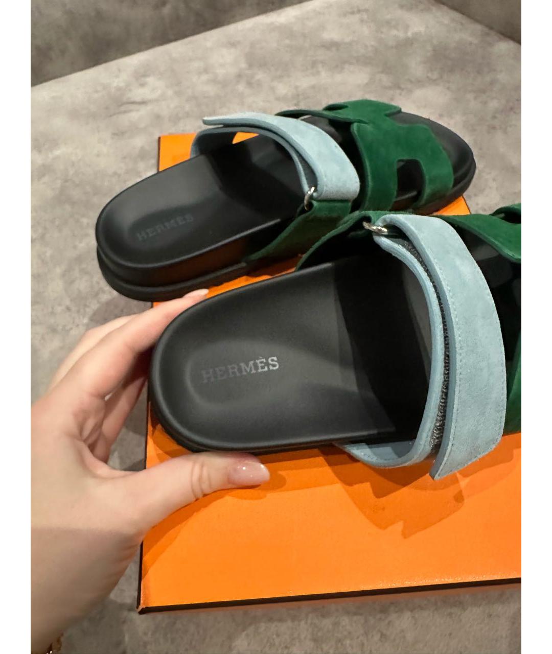 HERMES Зеленые шлепанцы, фото 3