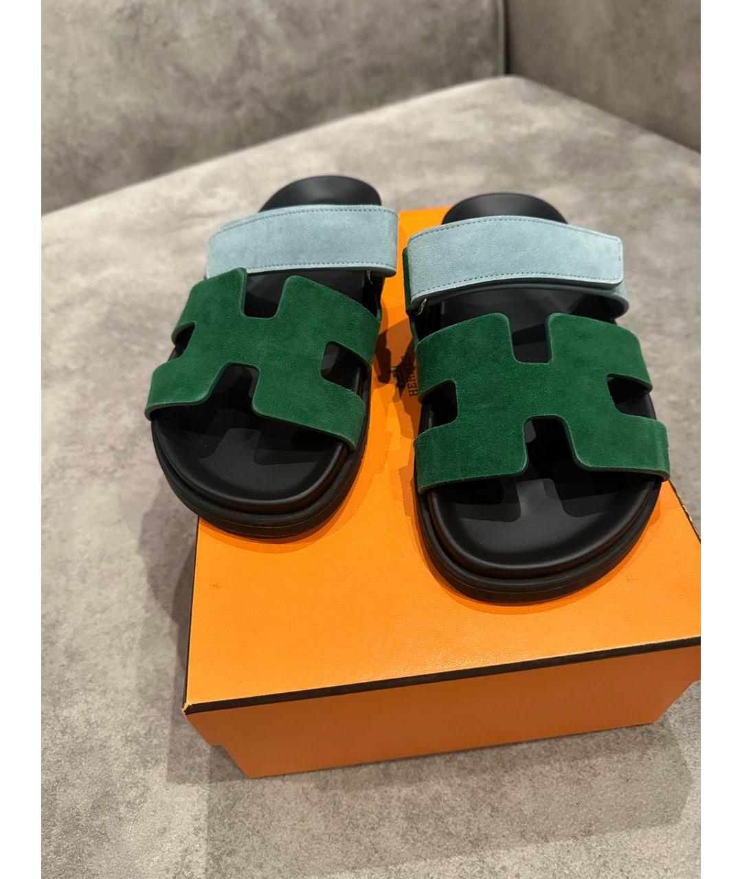 HERMES Зеленые шлепанцы, фото 6