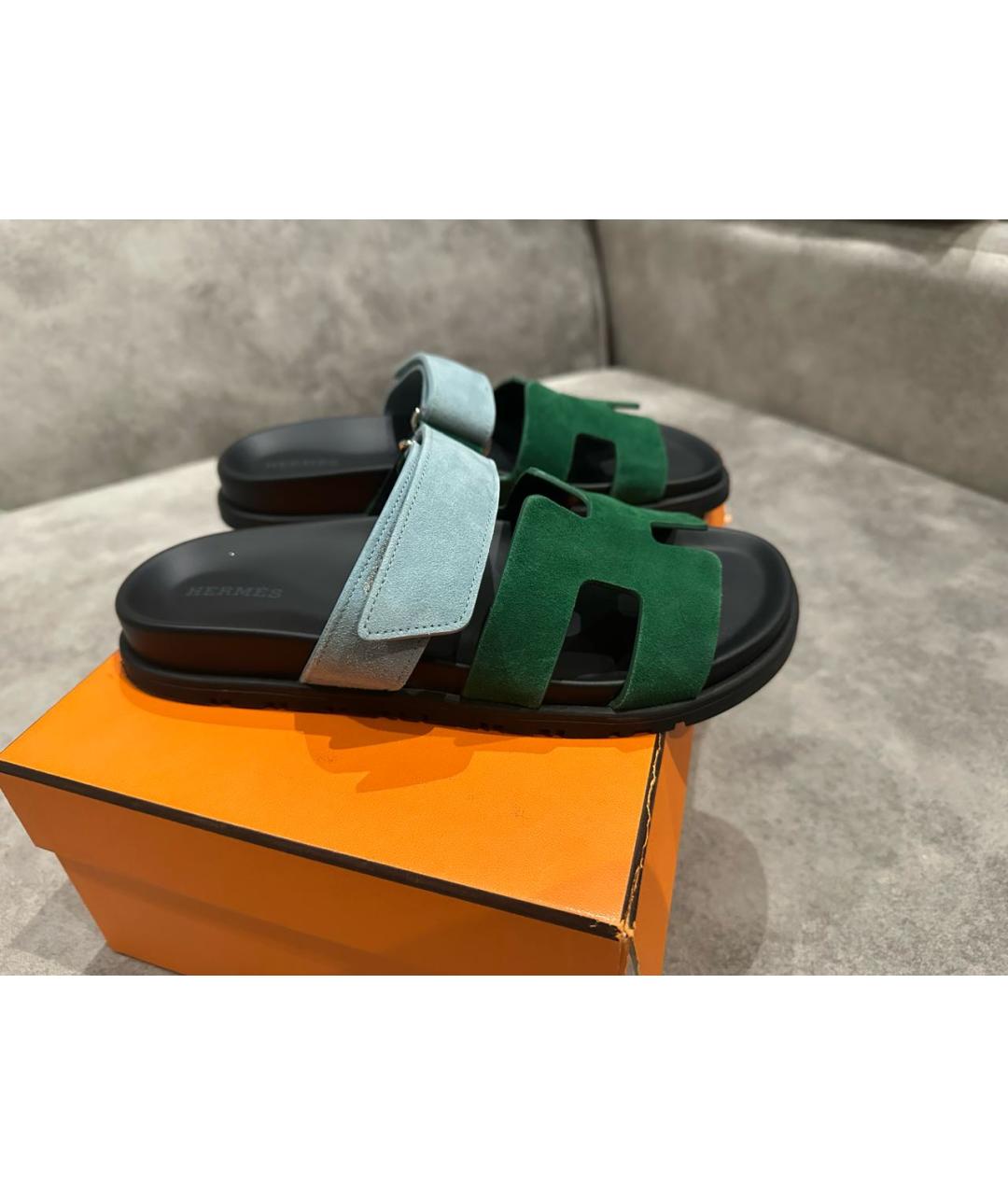 HERMES Зеленые шлепанцы, фото 9