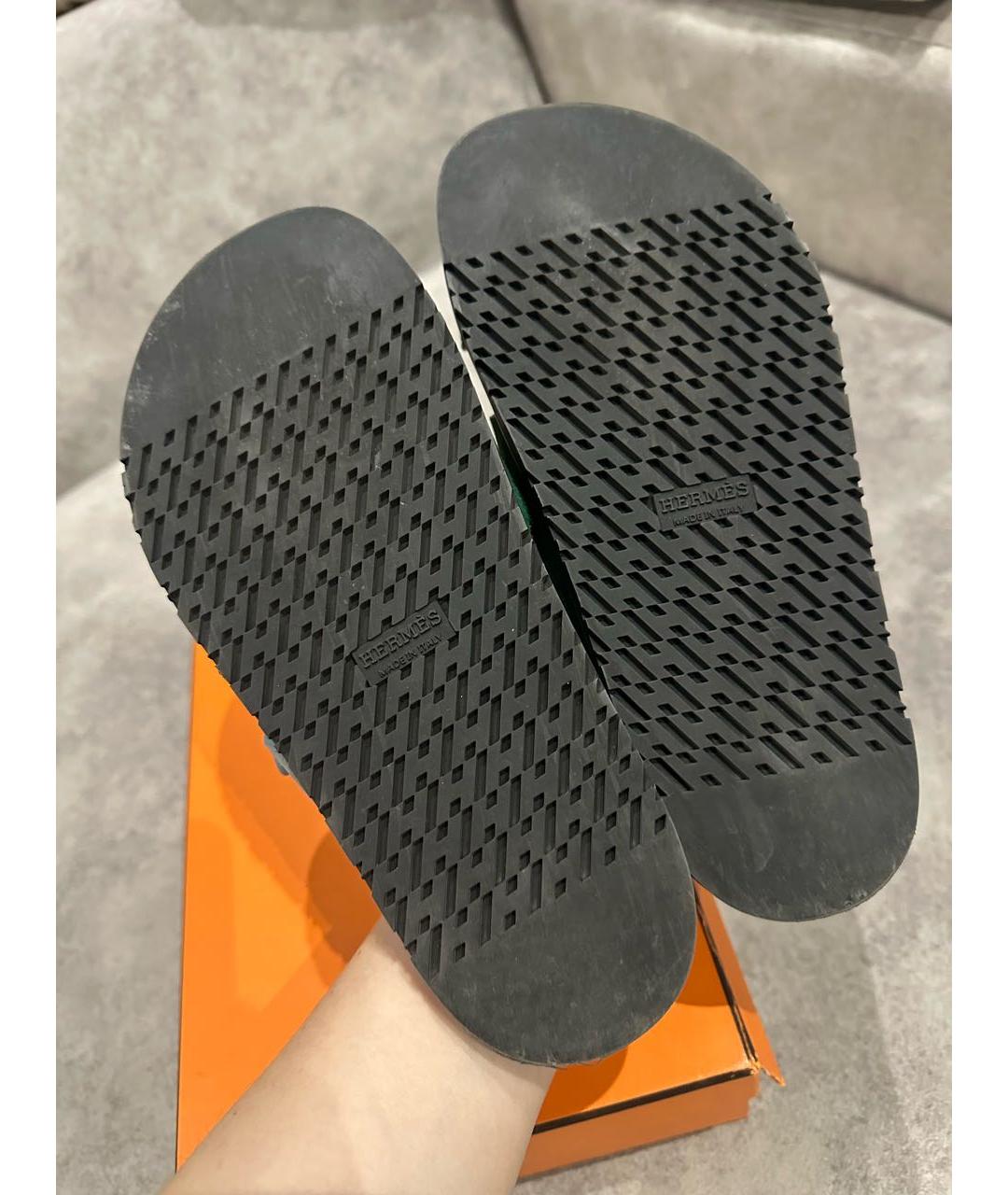 HERMES Зеленые шлепанцы, фото 4