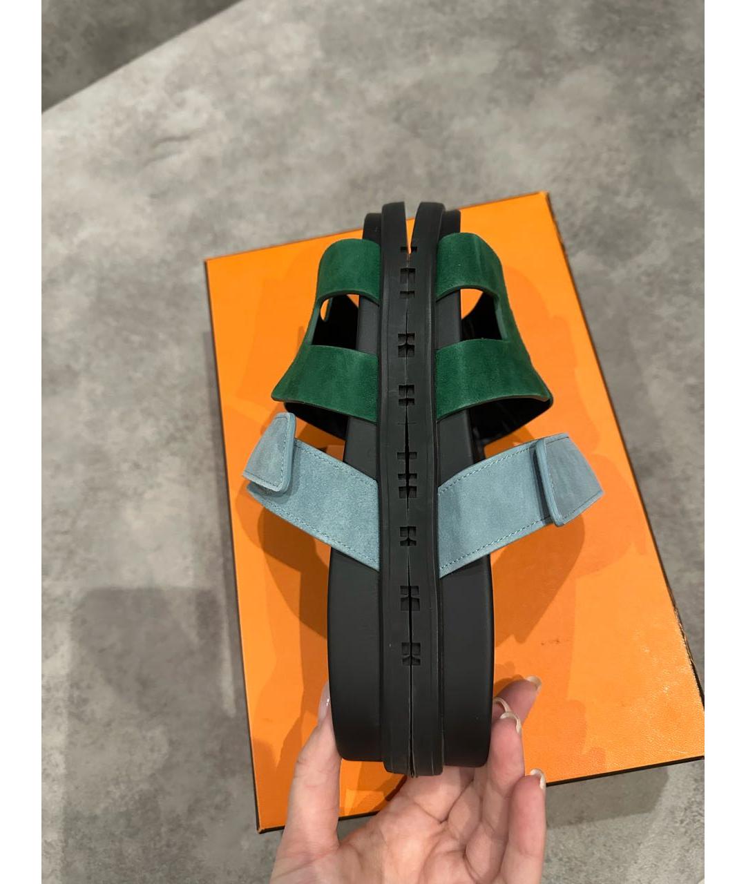 HERMES Зеленые шлепанцы, фото 7