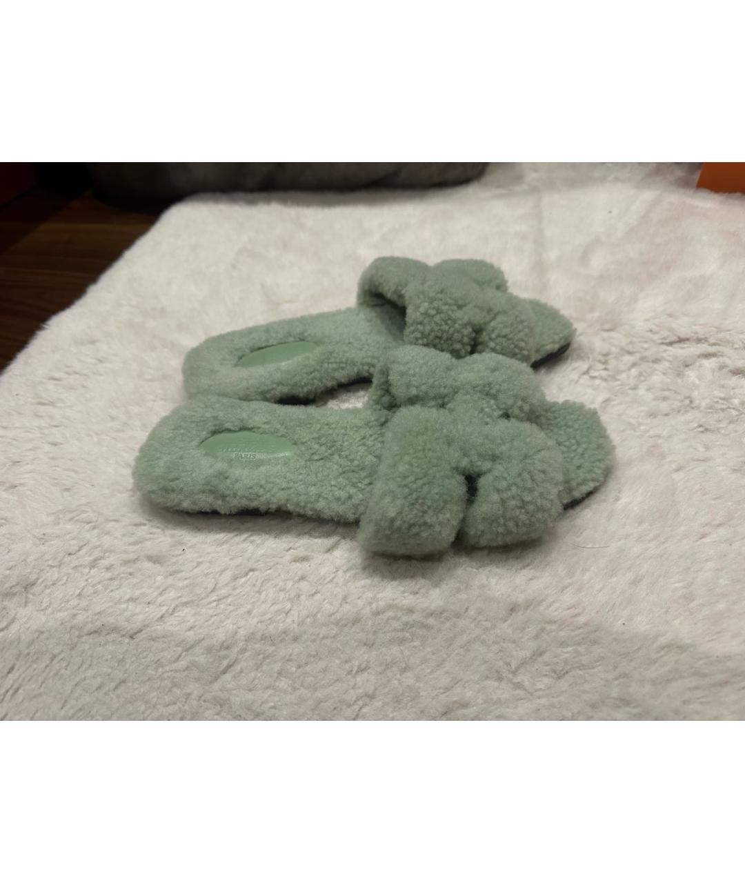 HERMES Зеленые шлепанцы, фото 9