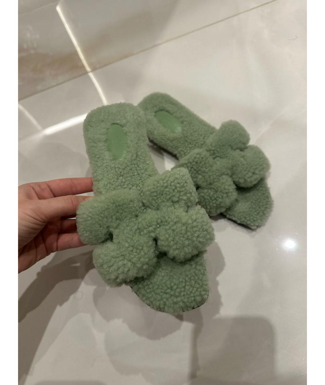 HERMES Зеленые шлепанцы, фото 7