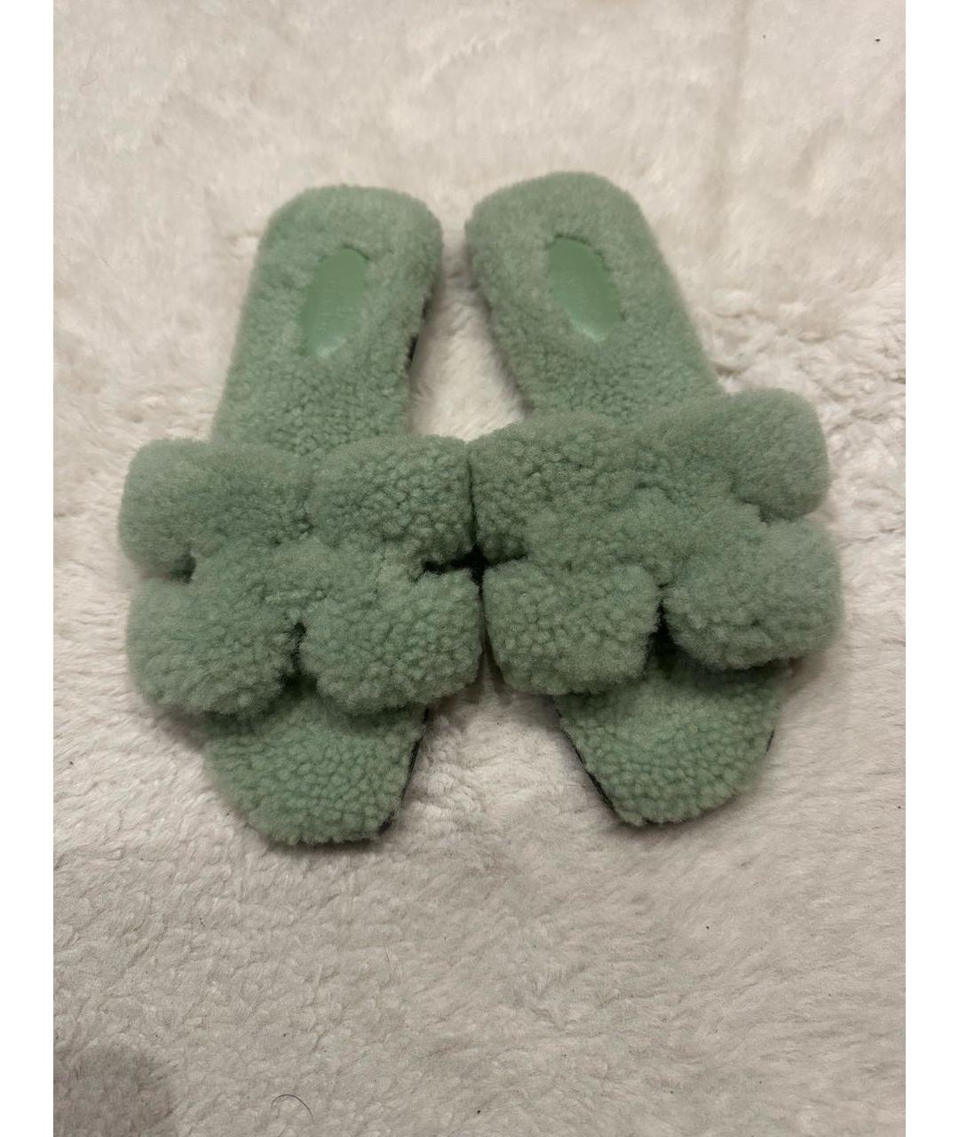 HERMES Зеленые шлепанцы, фото 2