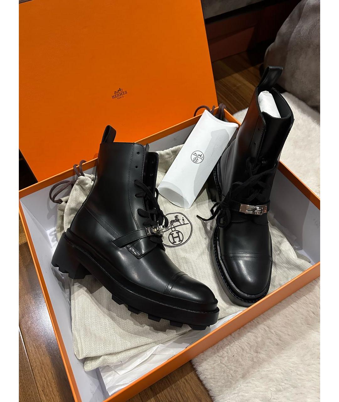 HERMES Черные кожаные ботинки, фото 9