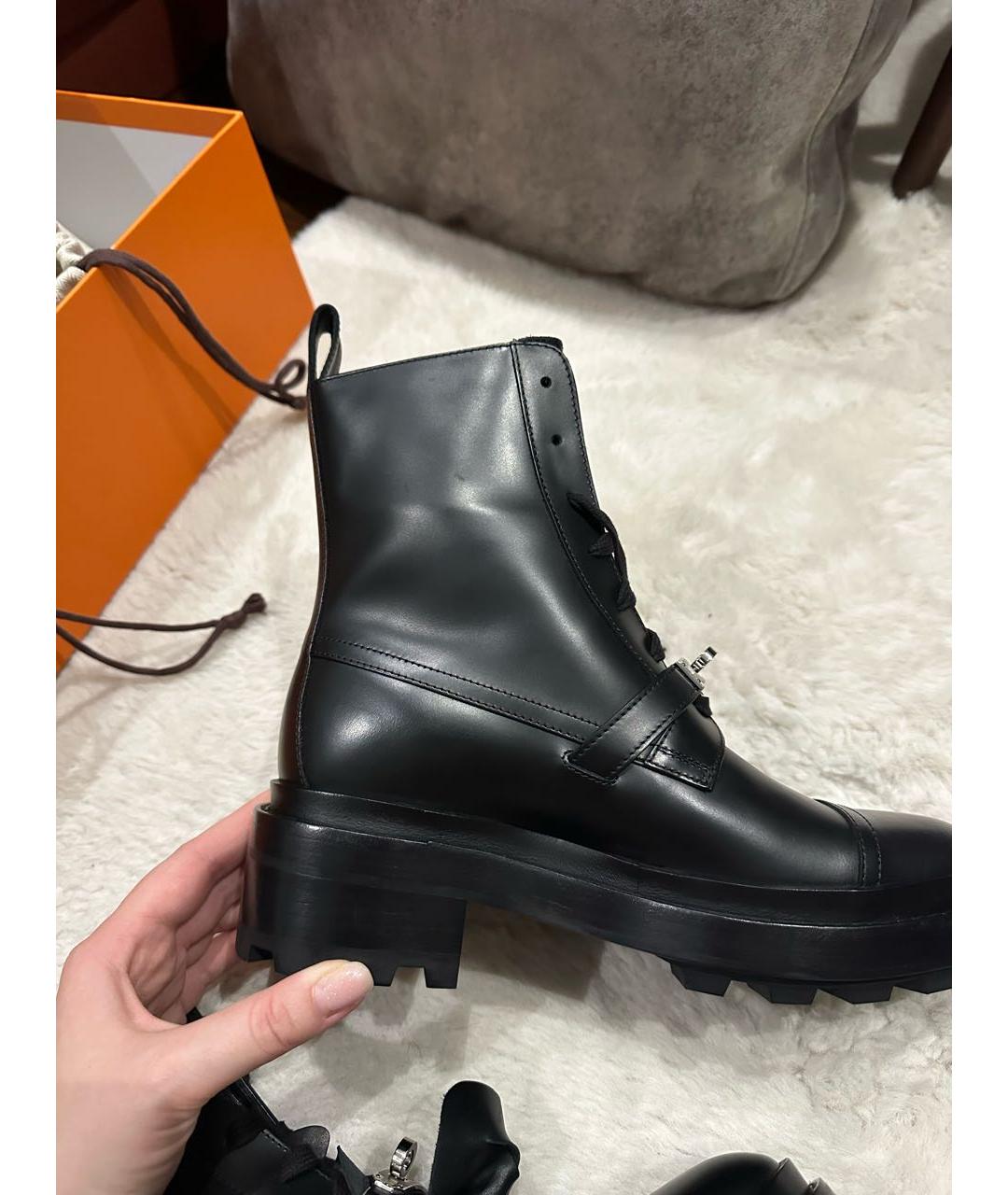 HERMES Черные кожаные ботинки, фото 7