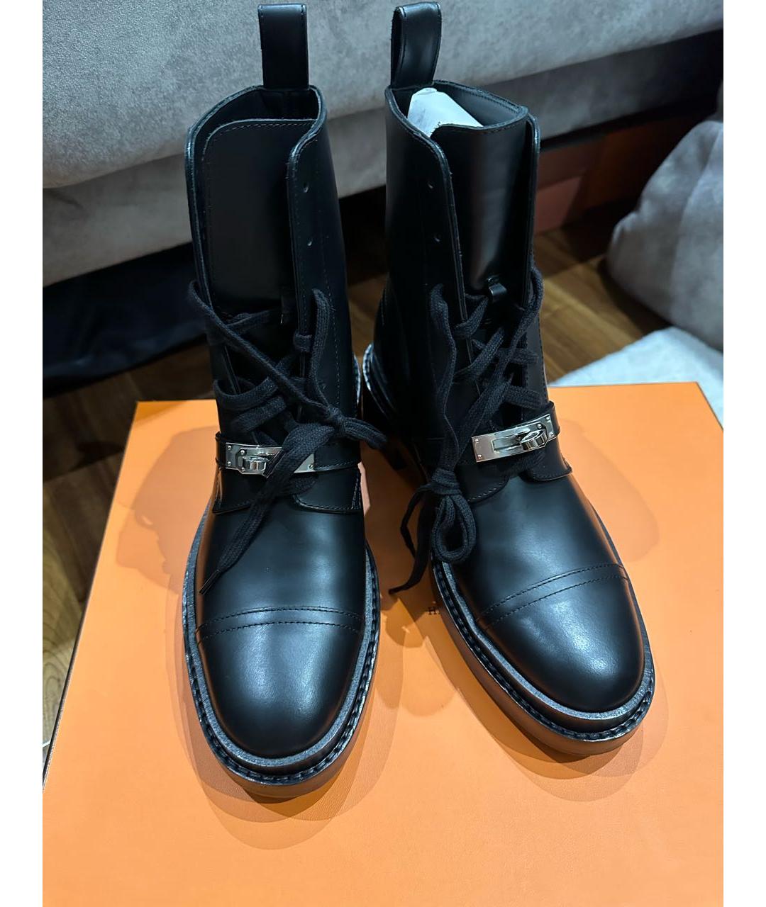 HERMES Черные кожаные ботинки, фото 2
