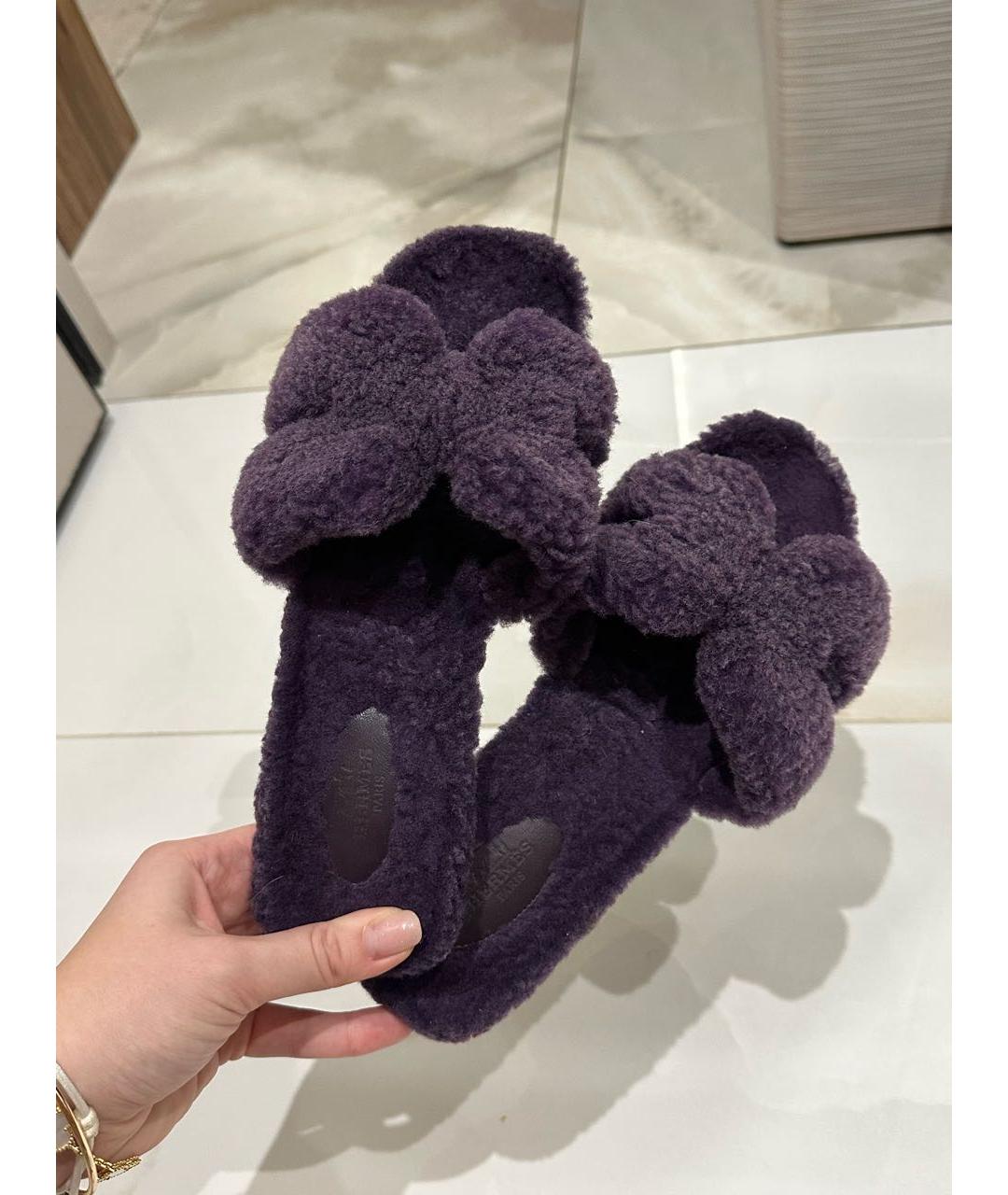 HERMES Фиолетовые шлепанцы, фото 7